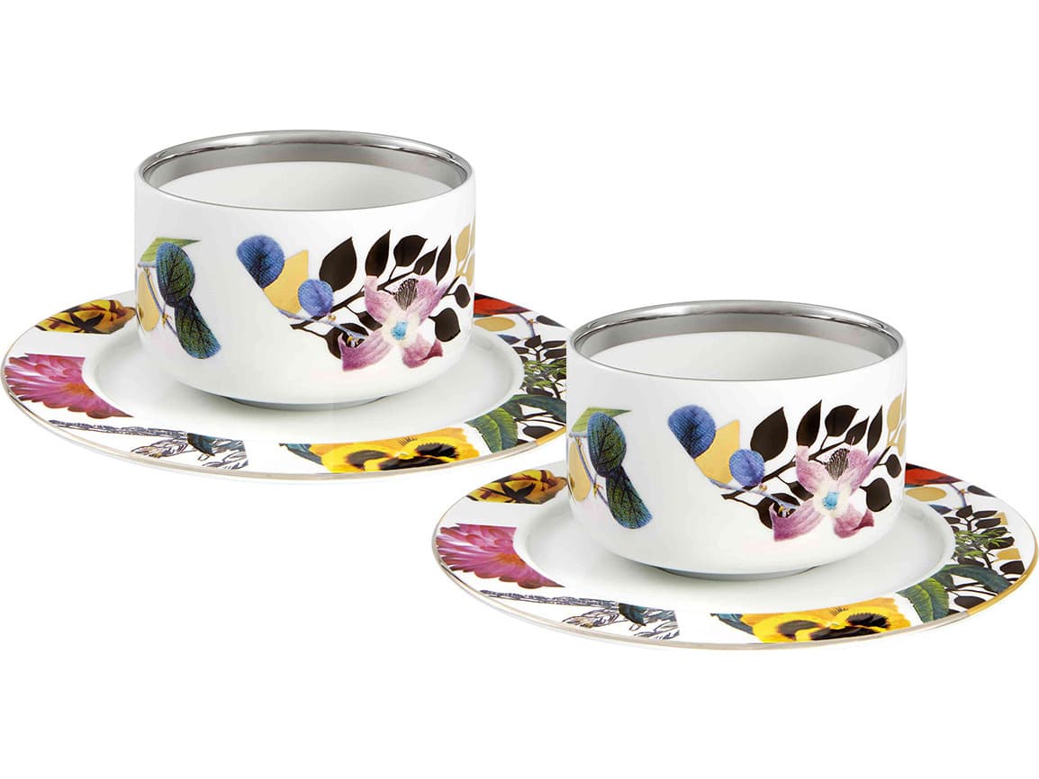Vista Alegre Lacroix Primavera Tea Cups and Saucers Set of 2