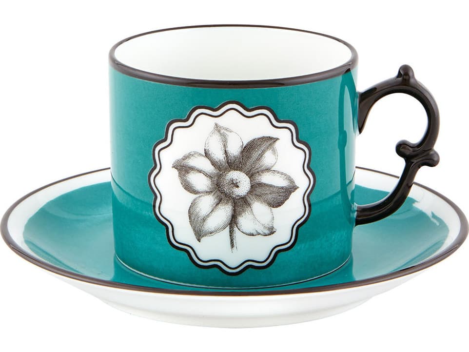 Vista Alegre Lacroix Herbariae Pink Peacock Tea Cups and Saucer Set of 2