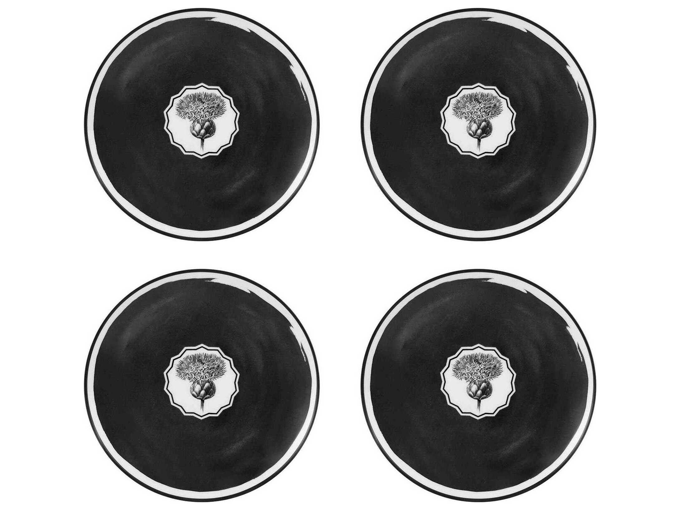Vista Alegre Lacroix Herbariae Black Dessert Plate Set of 4
