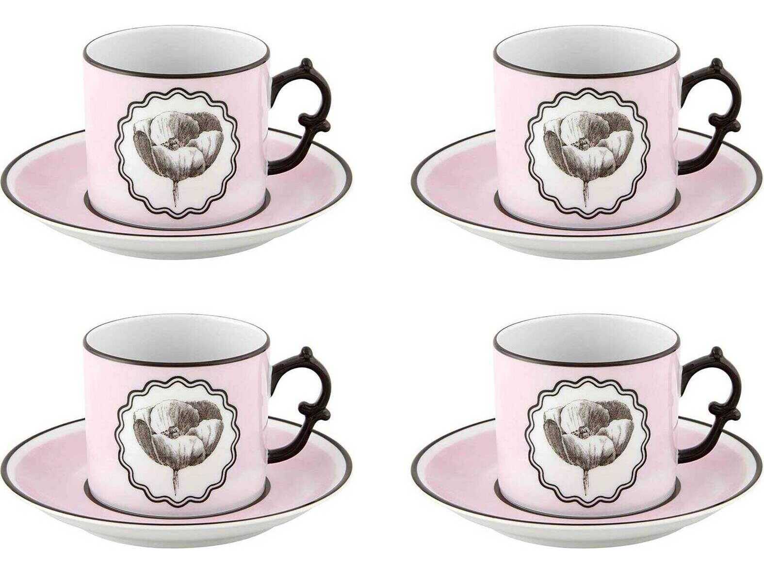 Vista Alegre Lacroix Herbariae Pink Tea Cup and Saucer Set of 4