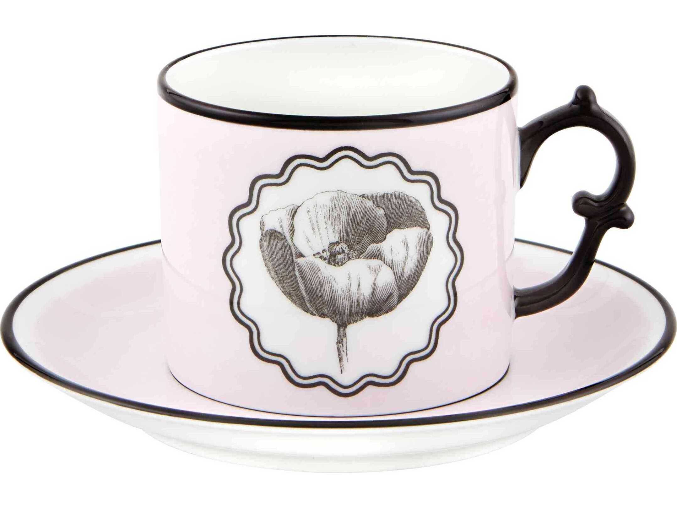 Vista Alegre Lacroix Herbariae Pink Tea Cup and Saucer Set of 4