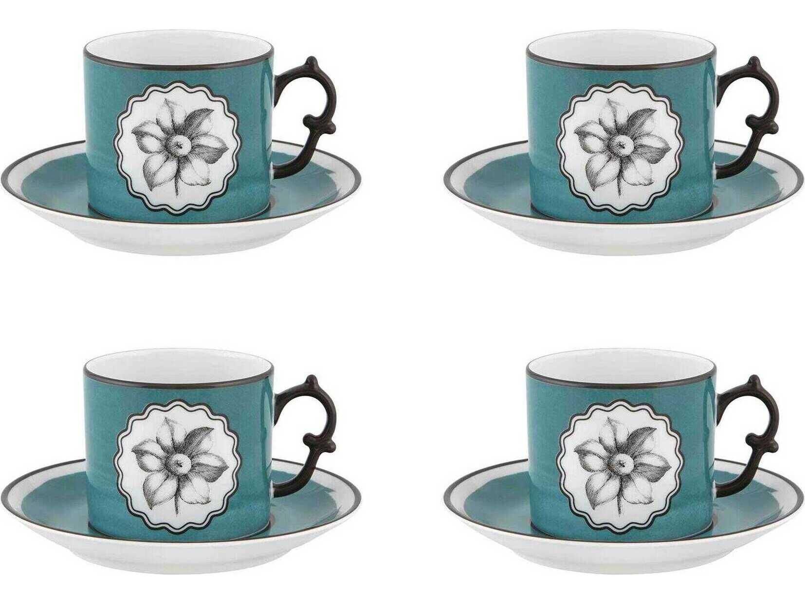 Vista Alegre Lacroix Herbariae Peacock Tea Cup and Saucer Set of 4