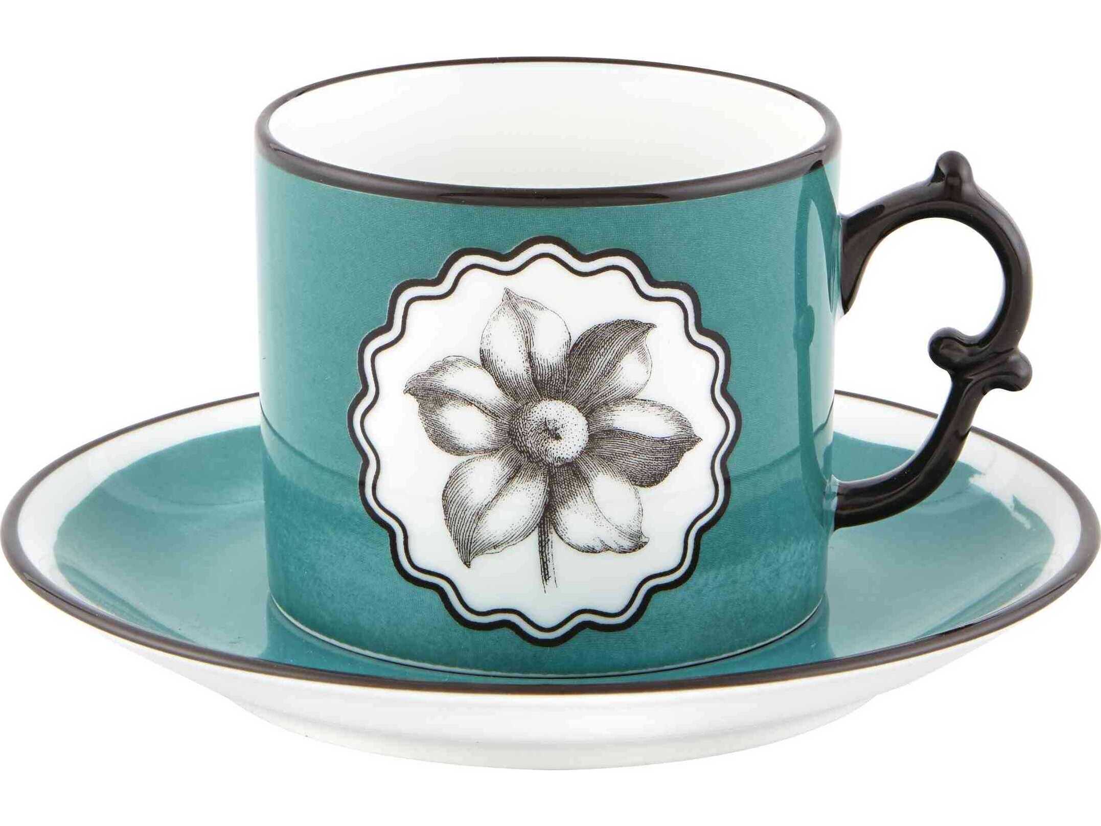 Vista Alegre Lacroix Herbariae Peacock Tea Cup and Saucer Set of 4