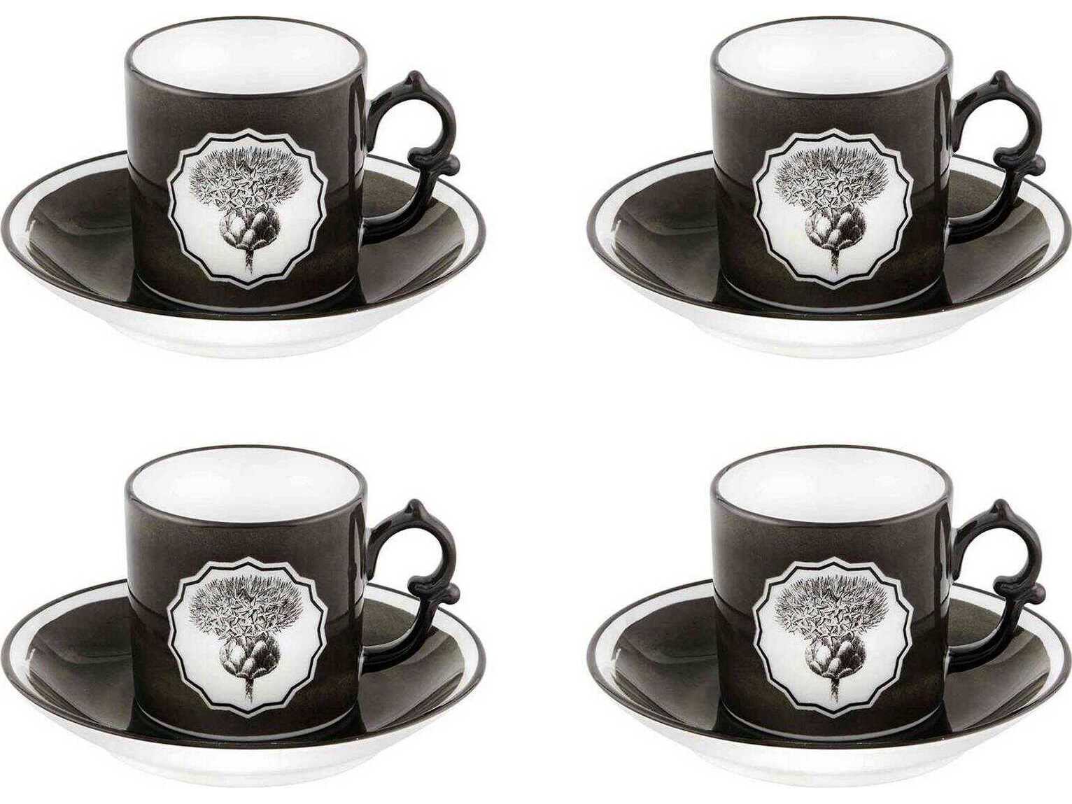 Vista Alegre Lacroix Herbariae Black Coffee Cup and Saucer Set of 4