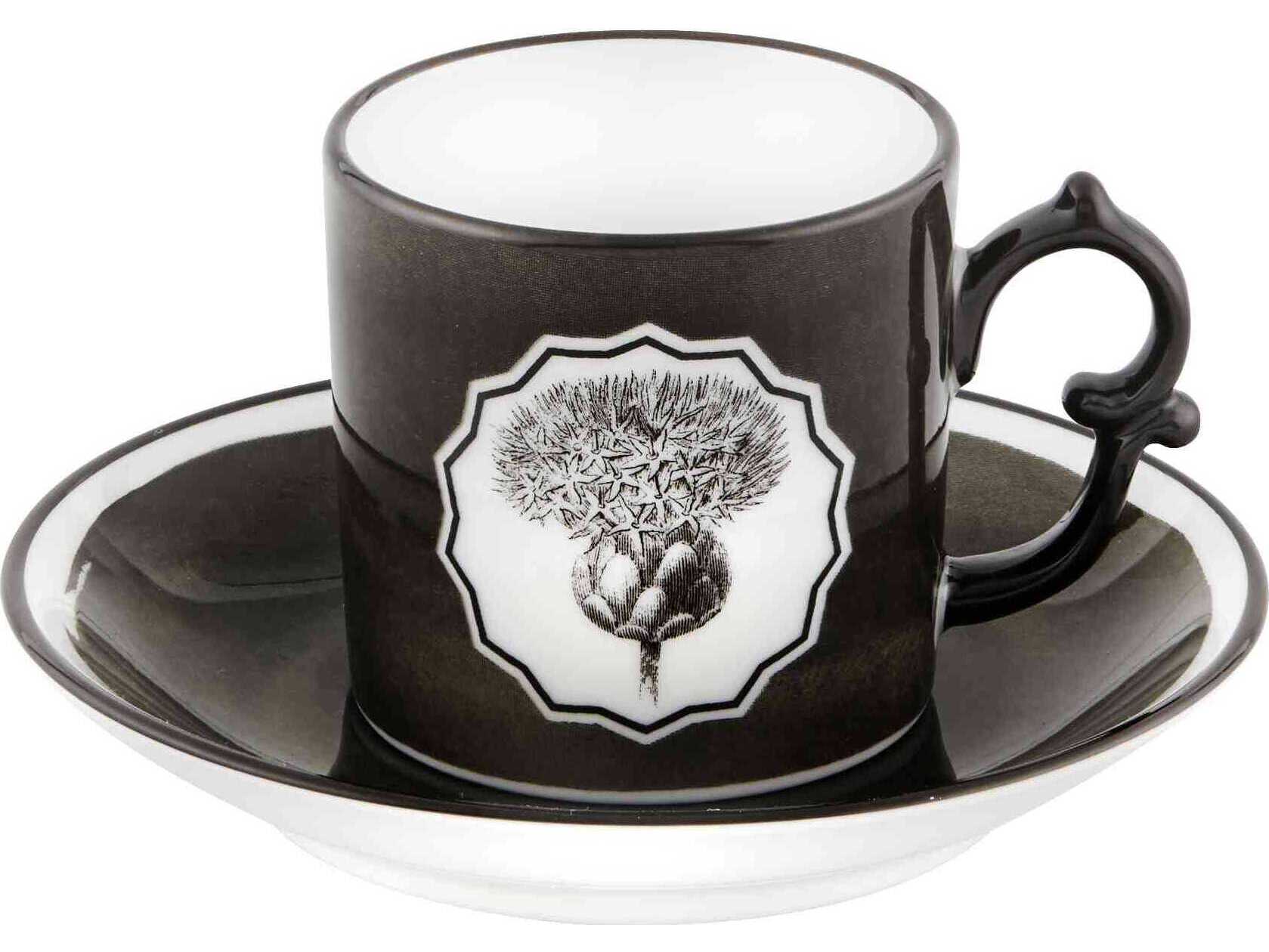 Vista Alegre Lacroix Herbariae Black Coffee Cup and Saucer Set of 4