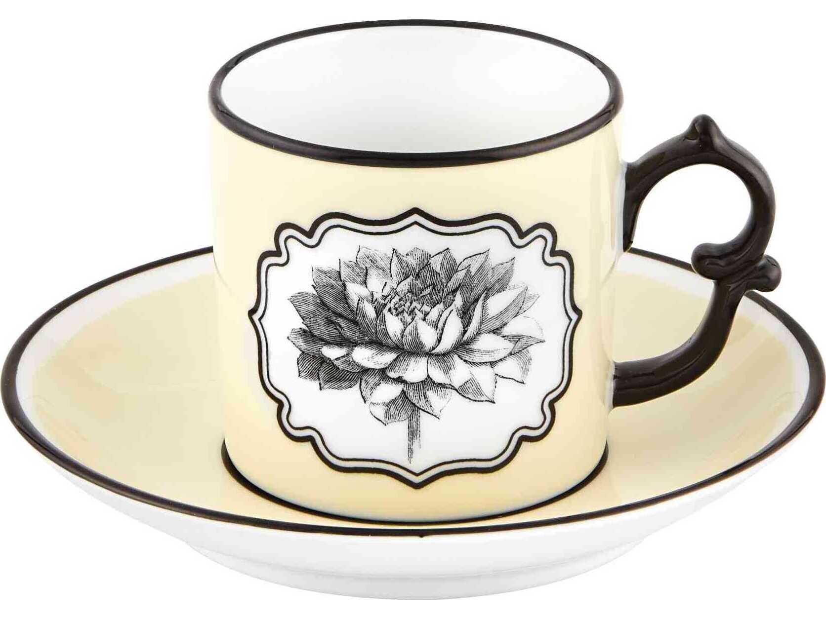 Vista Alegre Lacroix Herbariae Yellow Coffee Cup and Saucer Set of 4