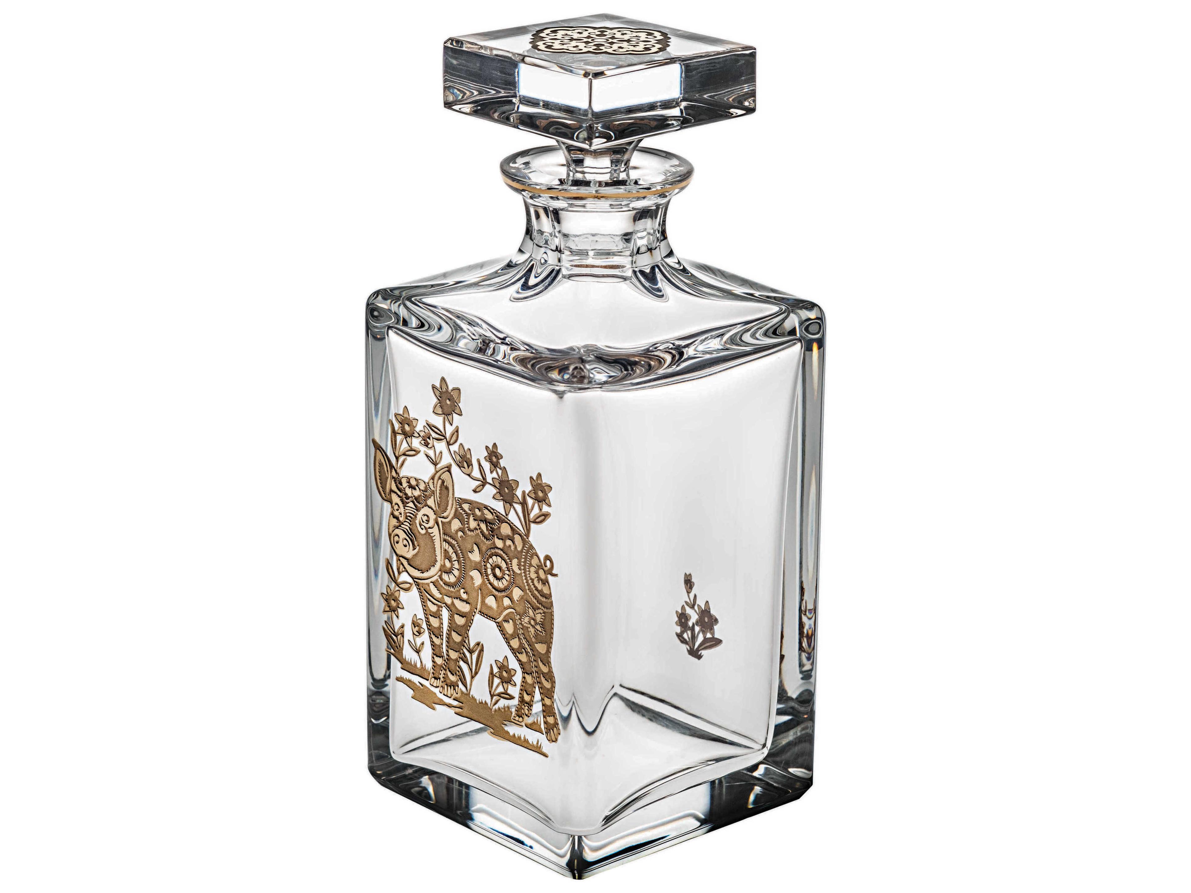 Vista Alegre Golden Whisky Decanter with Gold Pig