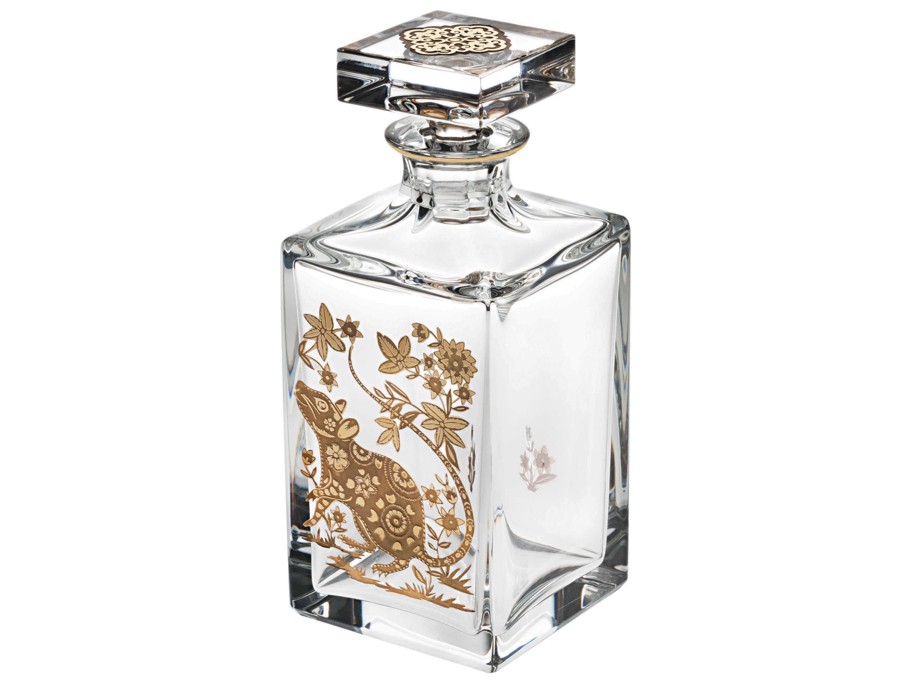 Vista Alegre Golden Whisky Decanter with Gold Rat