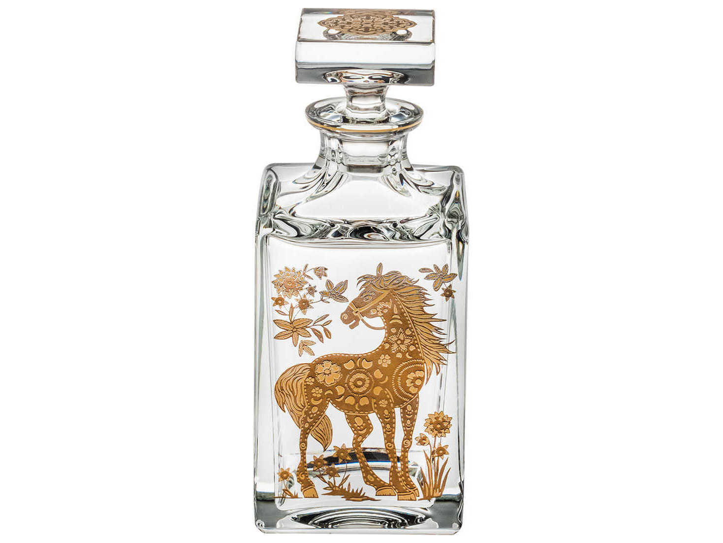 Vista Alegre Golden Whisky Decanter with Gold Horse