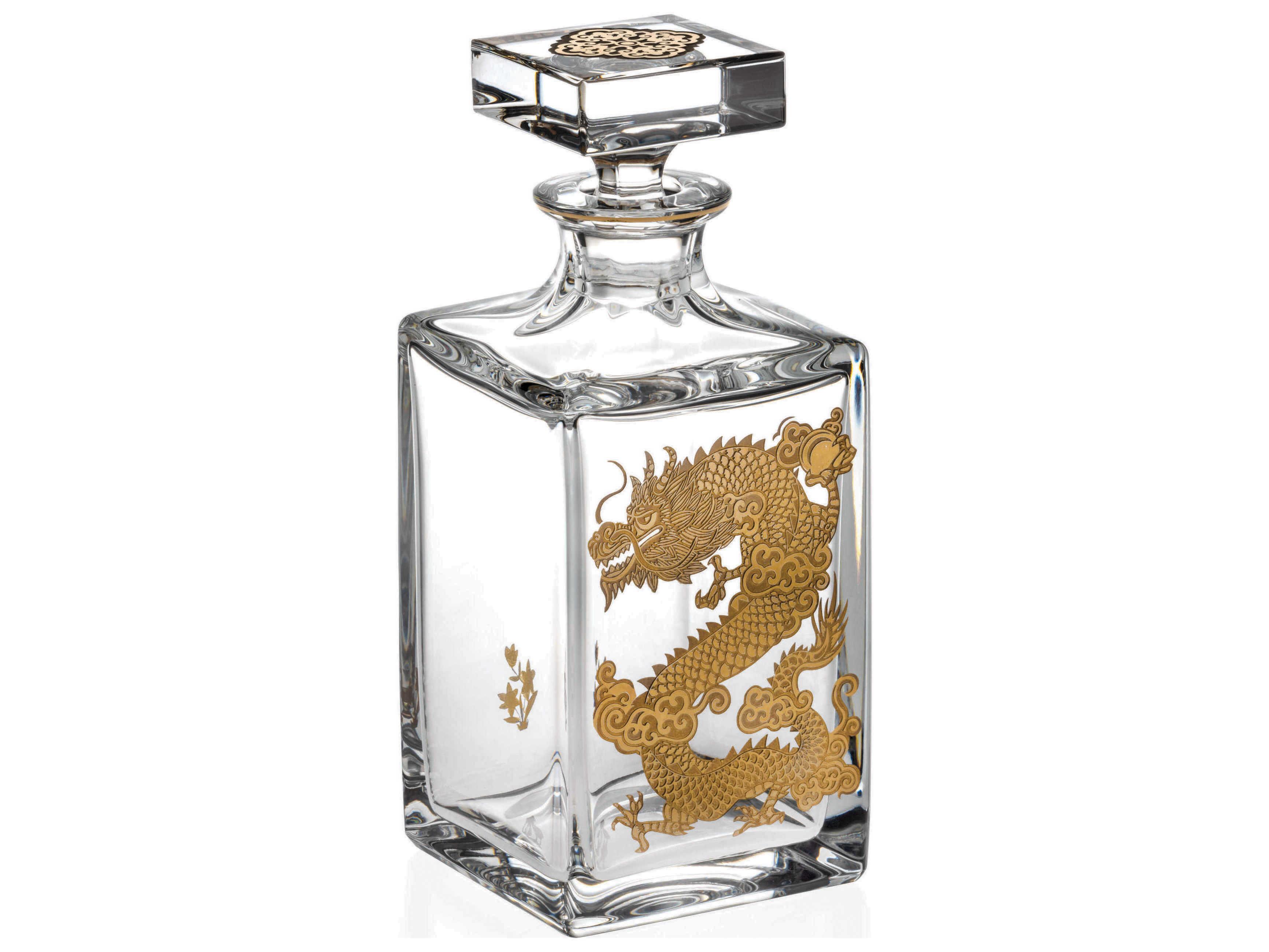 Vista Alegre Golden Whisky Decanter with Gold Dragon