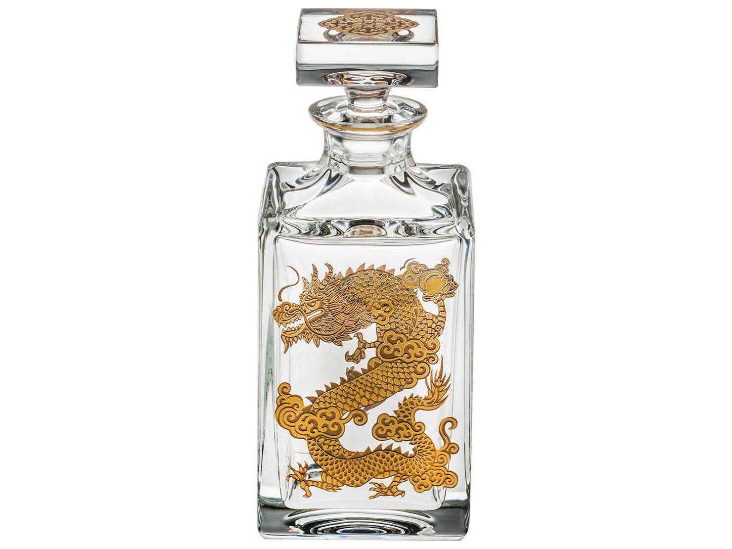 Vista Alegre Golden Whisky Decanter with Gold Dragon