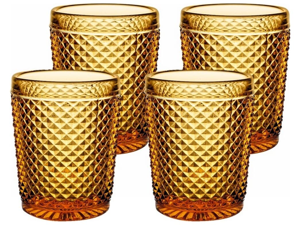 Vista Alegre Bicos Amber  Old Fashion Glass Set of 4