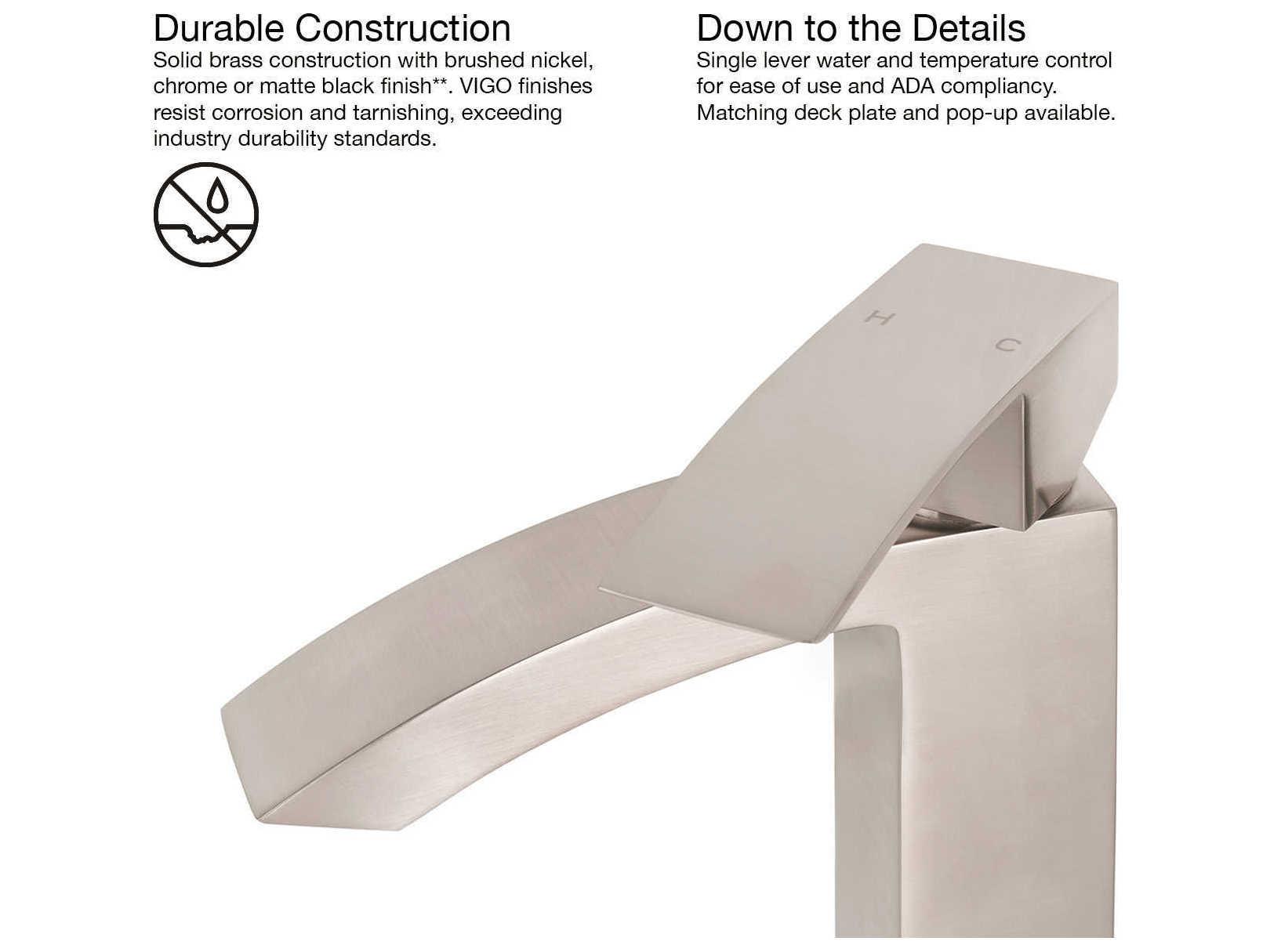 Vigo Satro Brushed Nickel 1-Handle Vessel Waterfall Bathroom Faucet