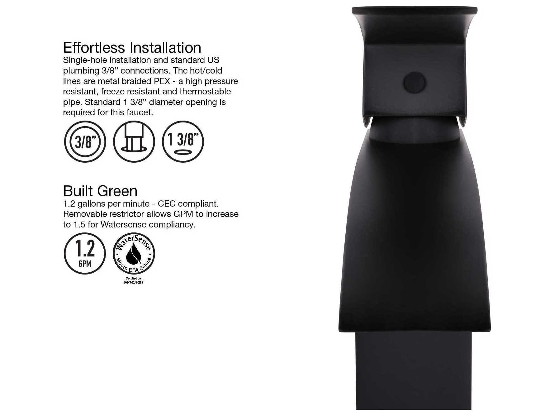 Vigo Satro Matte Black 1-Handle Vessel Waterfall Bathroom Faucet