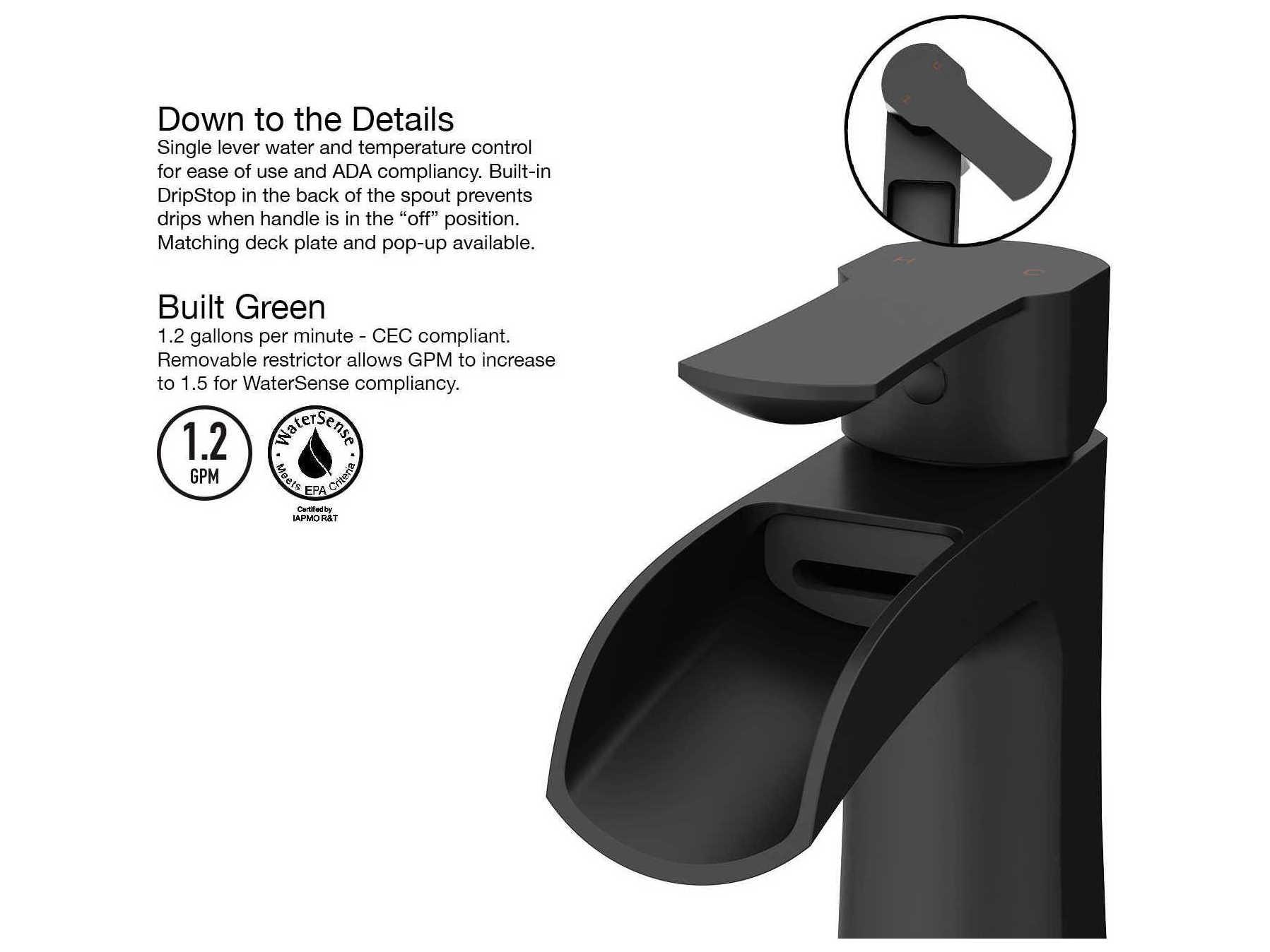 Vigo Paloma Matte Black 1-Handle Waterfall Vessel WaterSense Bathroom Faucet