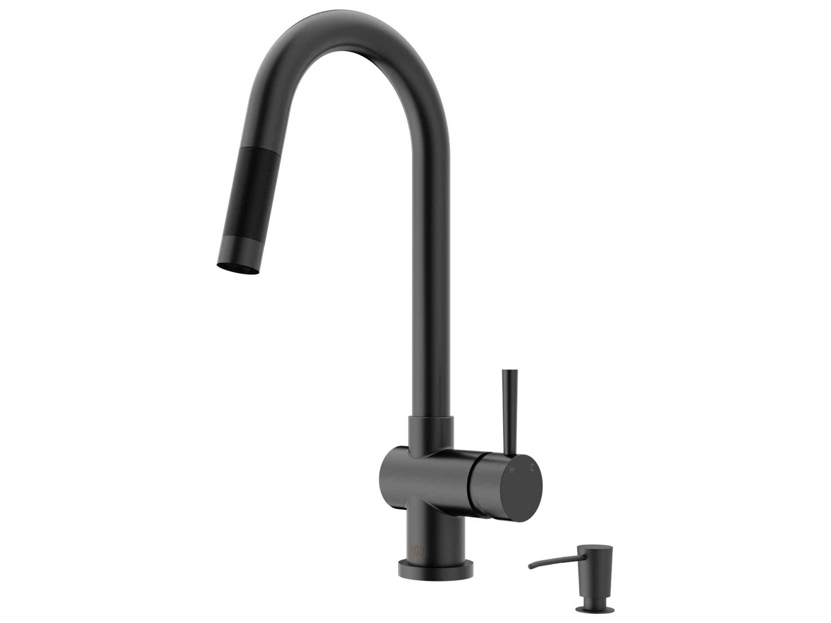 Vigo Gramercy Single Handle Pull-Down Spout Kitchen Faucet with Soap Dispenser