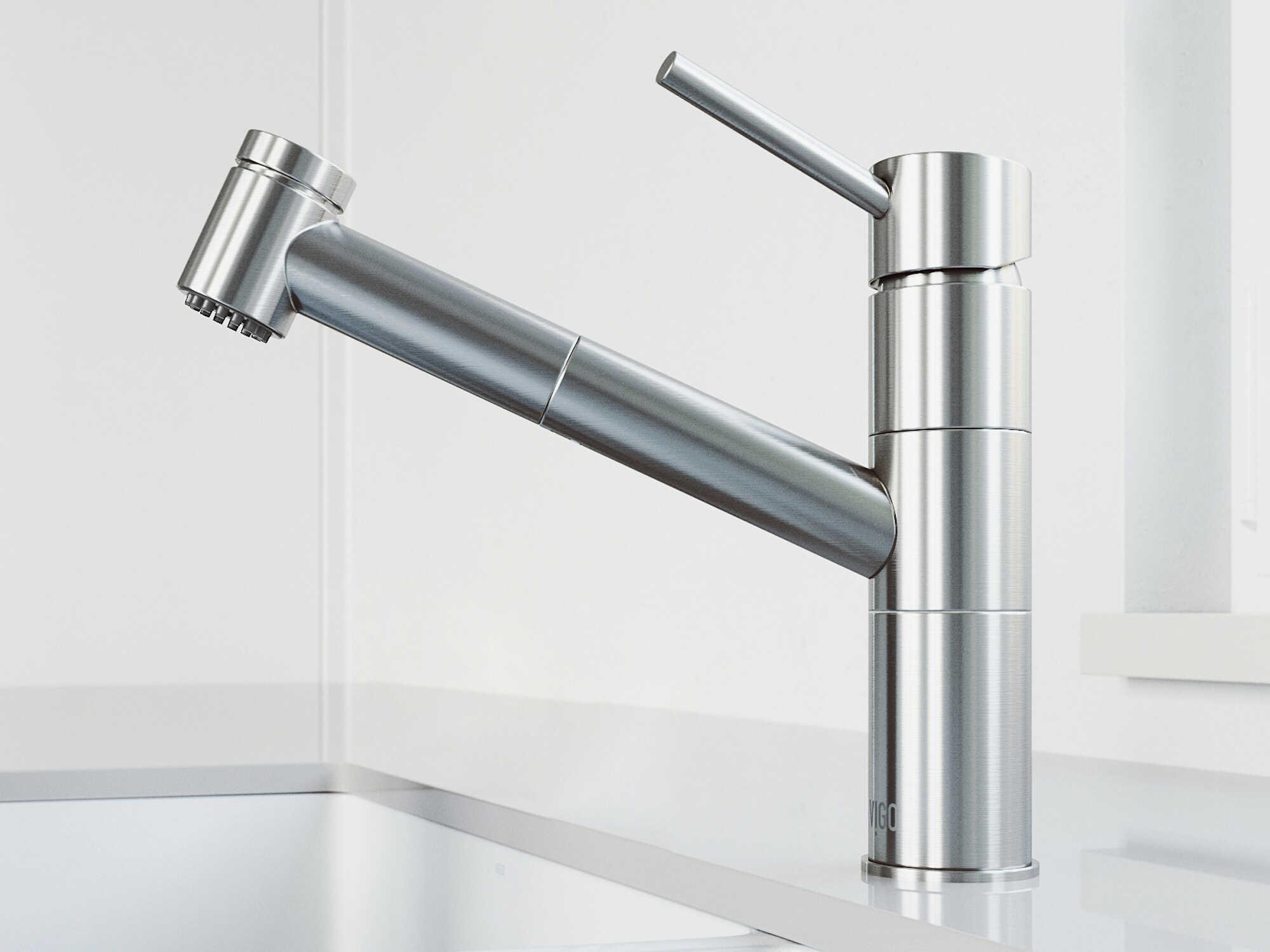 Vigo Branson Stainless Steel 1-Handle Deck Mount Pull-Out Kitchen Faucet