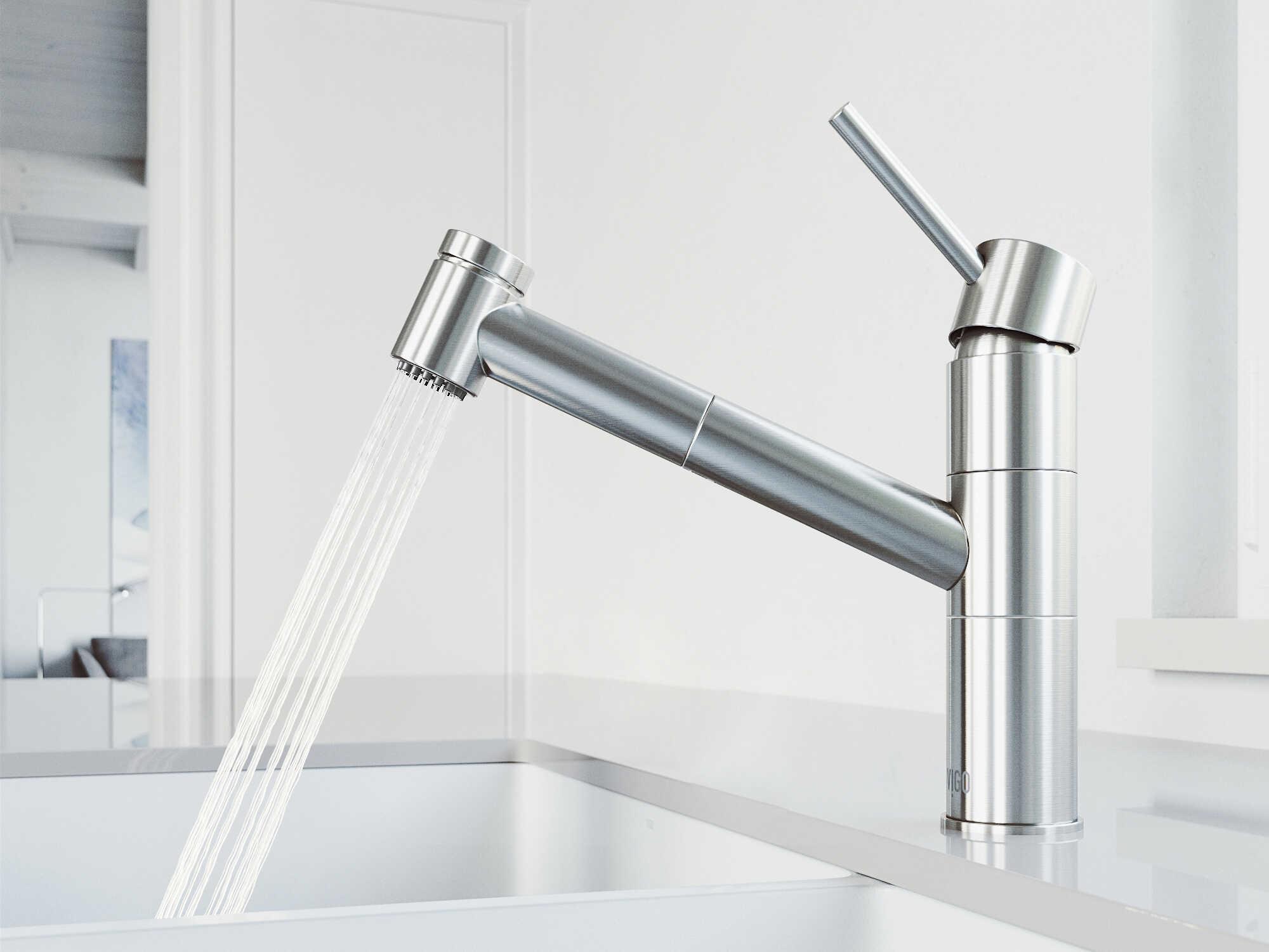 Vigo Branson Stainless Steel 1-Handle Deck Mount Pull-Out Kitchen Faucet