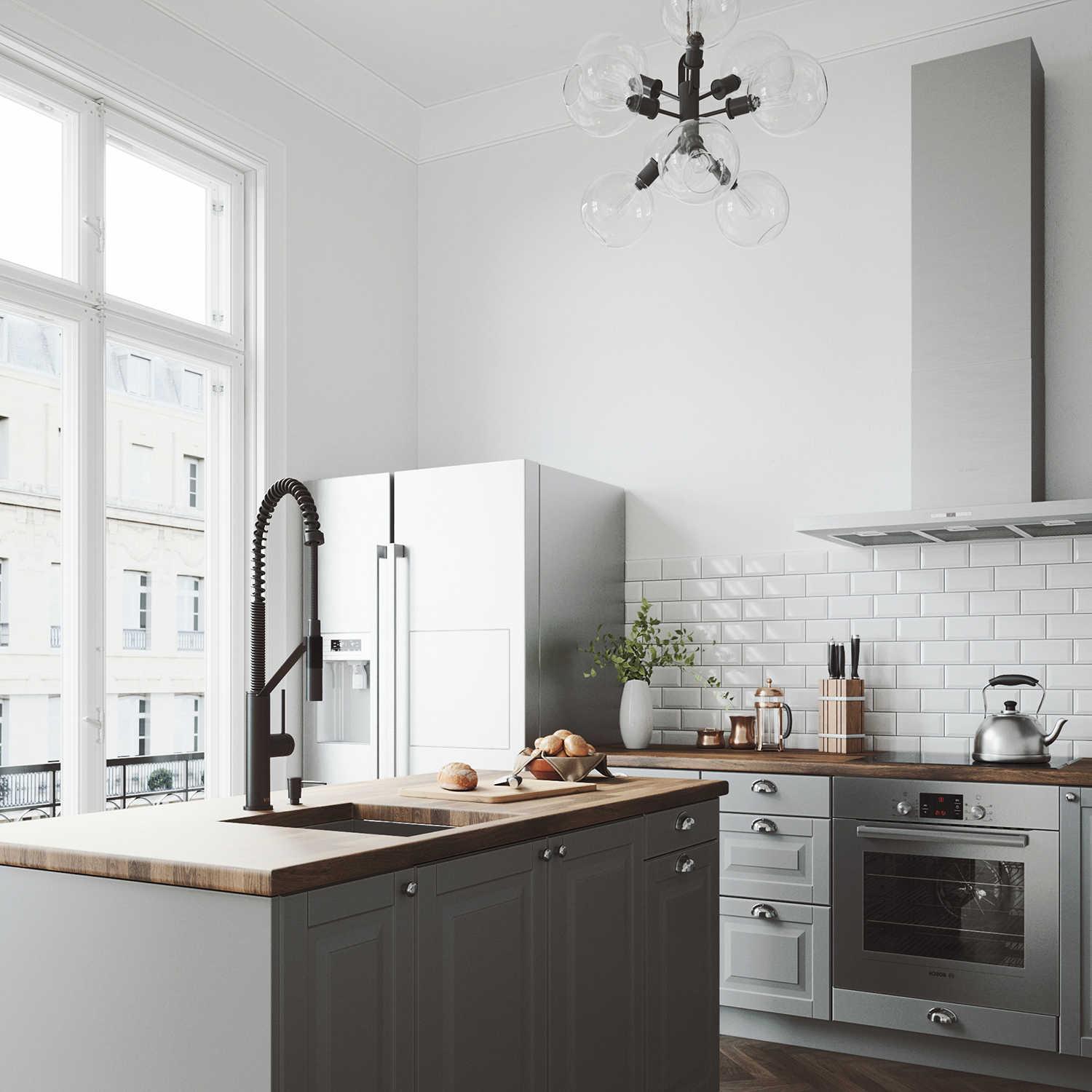 Vigo Livingston Matte Black Magnetic 1-Handle Deck Mount Pull-Down Kitchen Faucet with Soap Dispenser