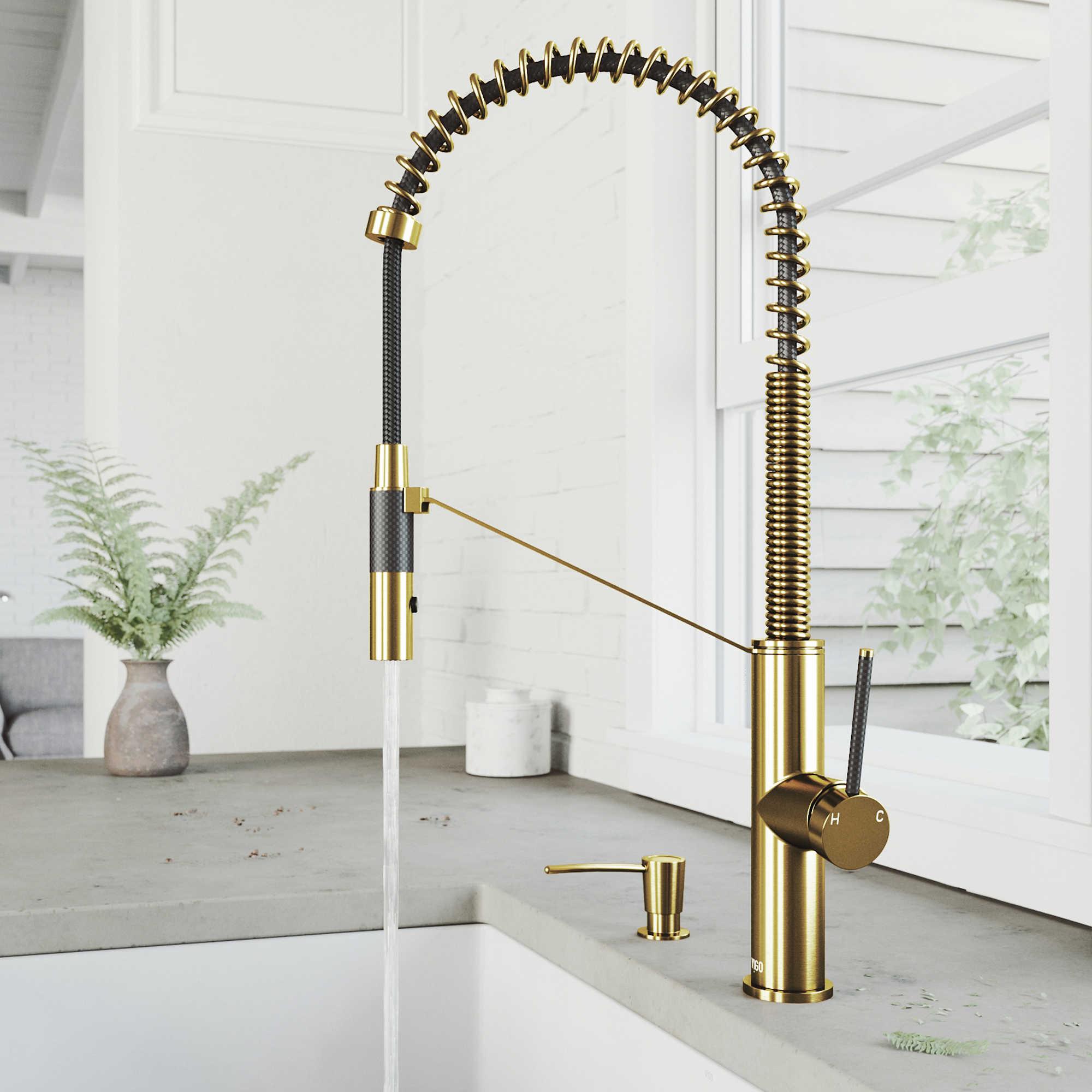 Vigo Livingston Matte Brushed Gold 1-Handle Magnetic Kitchen Faucet with Soap Dispenser