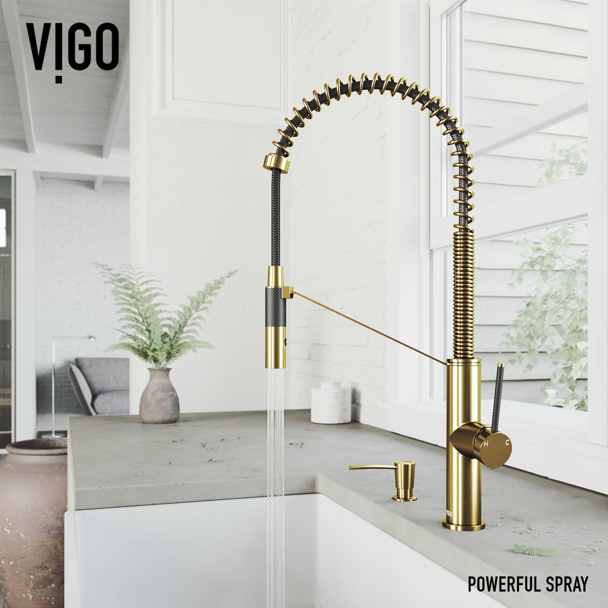 Vigo Livingston Matte Brushed Gold 1-Handle Magnetic Kitchen Faucet with Soap Dispenser