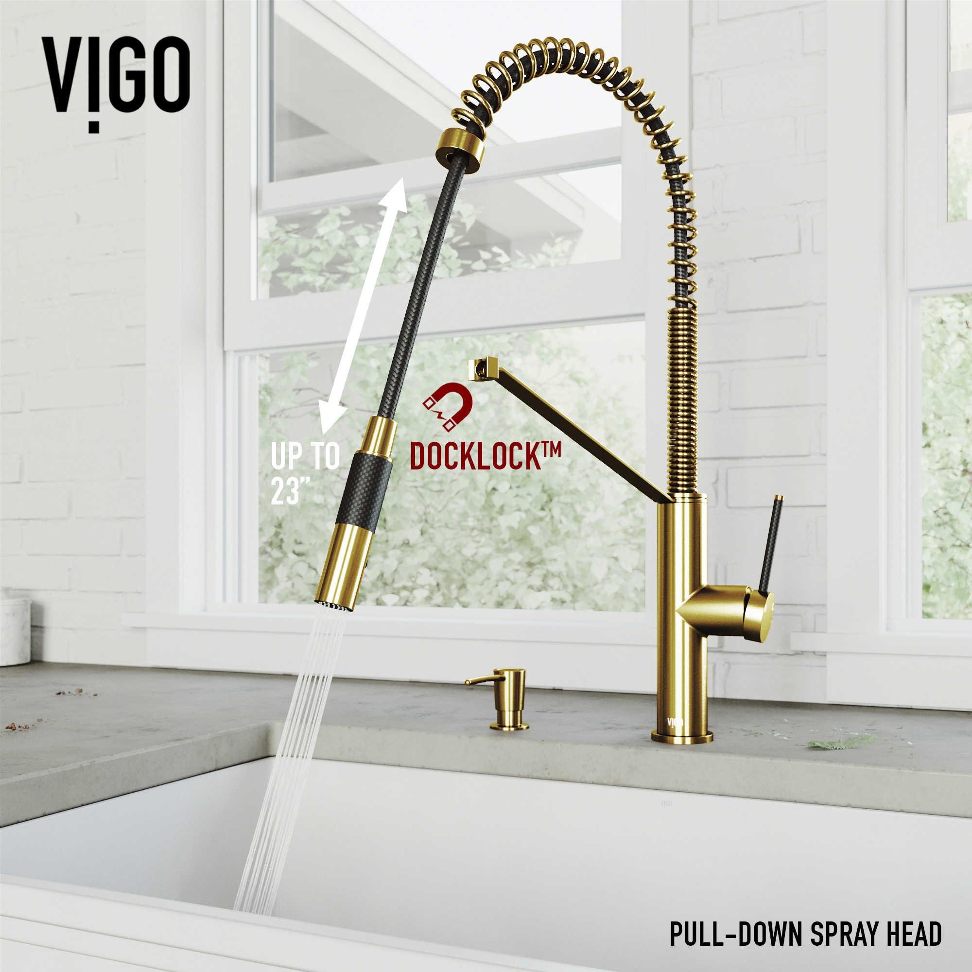 Vigo Livingston Matte Brushed Gold 1-Handle Magnetic Kitchen Faucet with Soap Dispenser