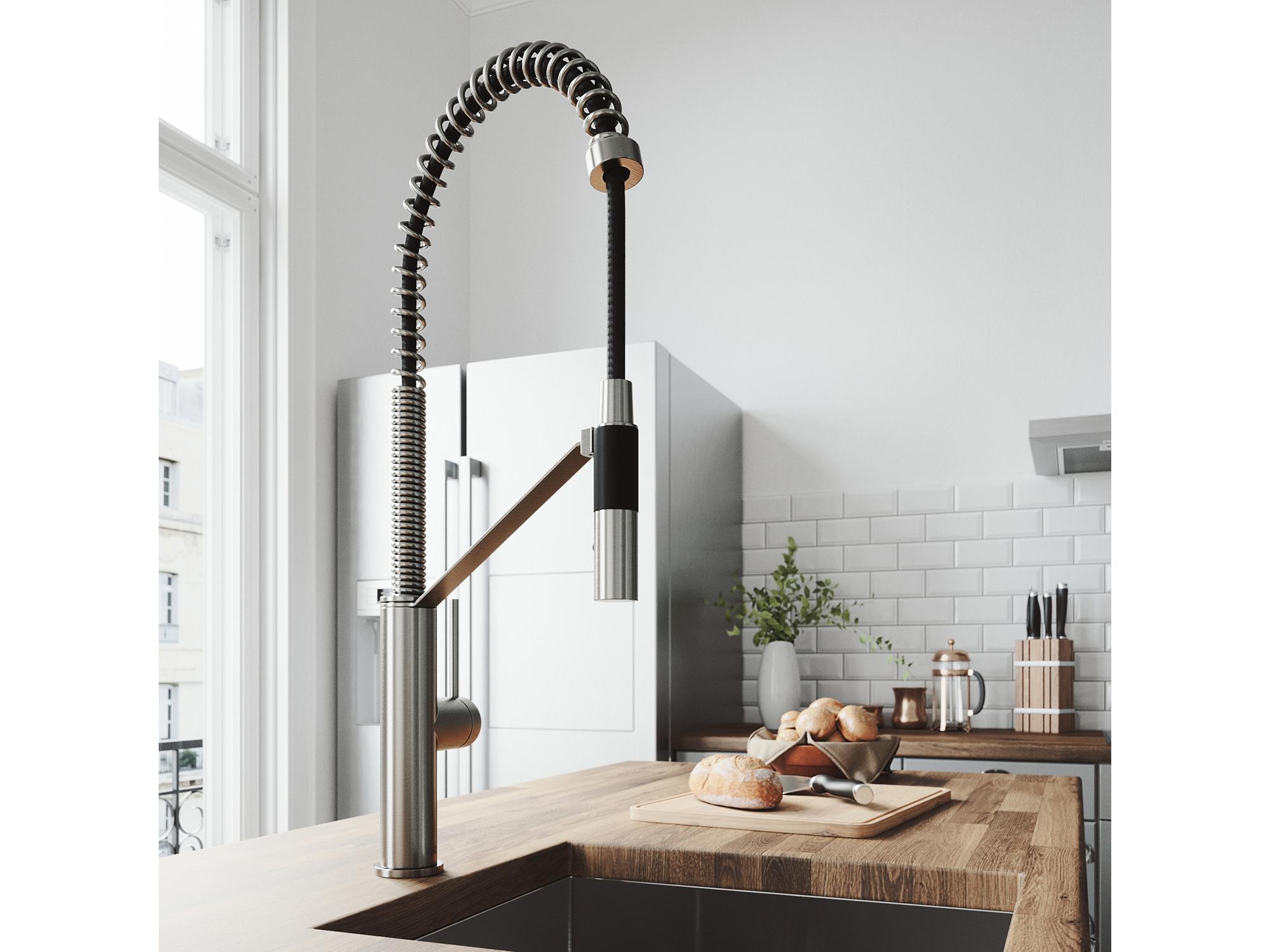 Vigo Livingston Stainless Steel Magnetic 1-Handle Deck Mount Pull-Down Kitchen Faucet