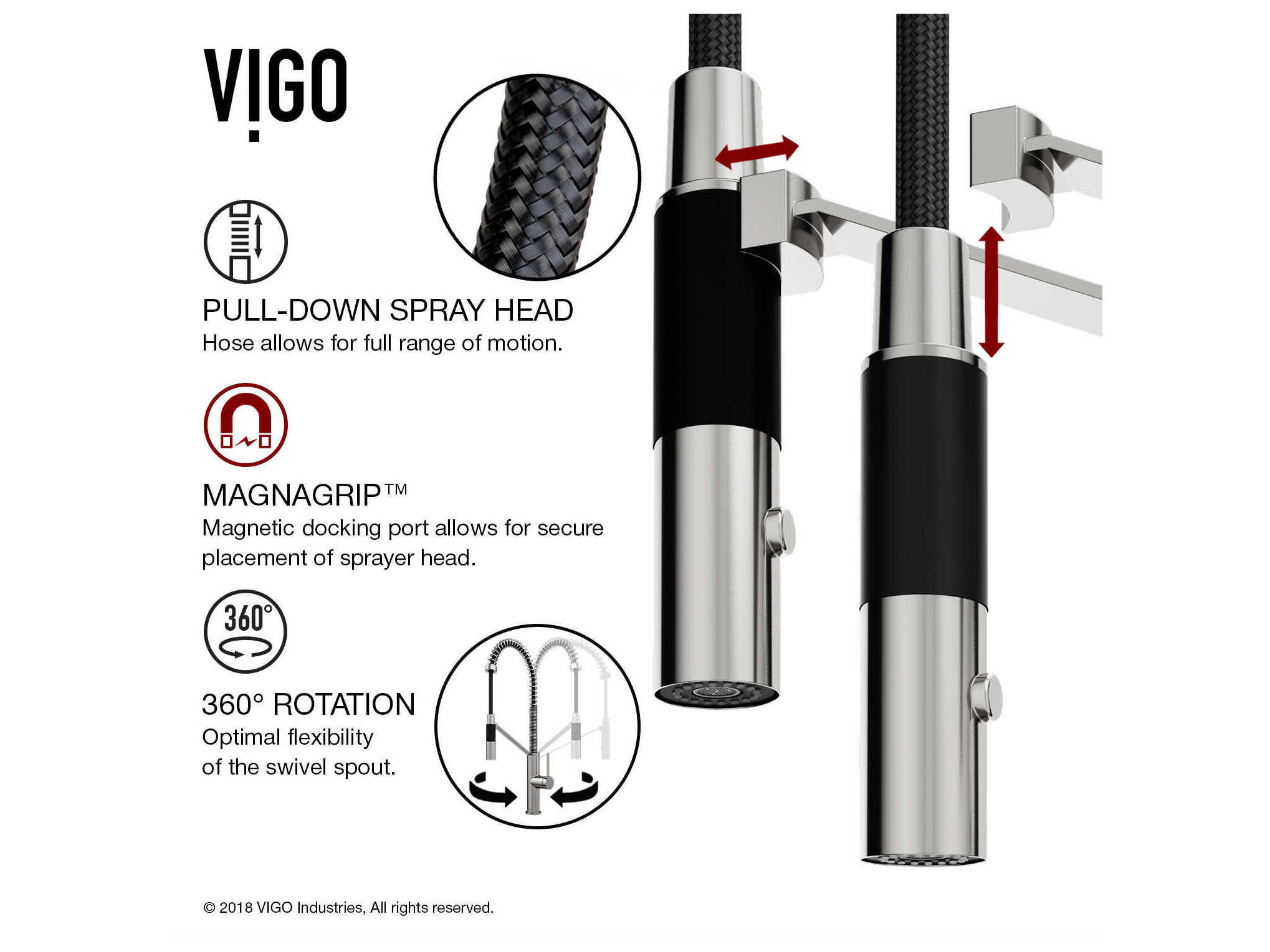 Vigo Livingston Stainless Steel Magnetic 1-Handle Deck Mount Pull-Down Kitchen Faucet