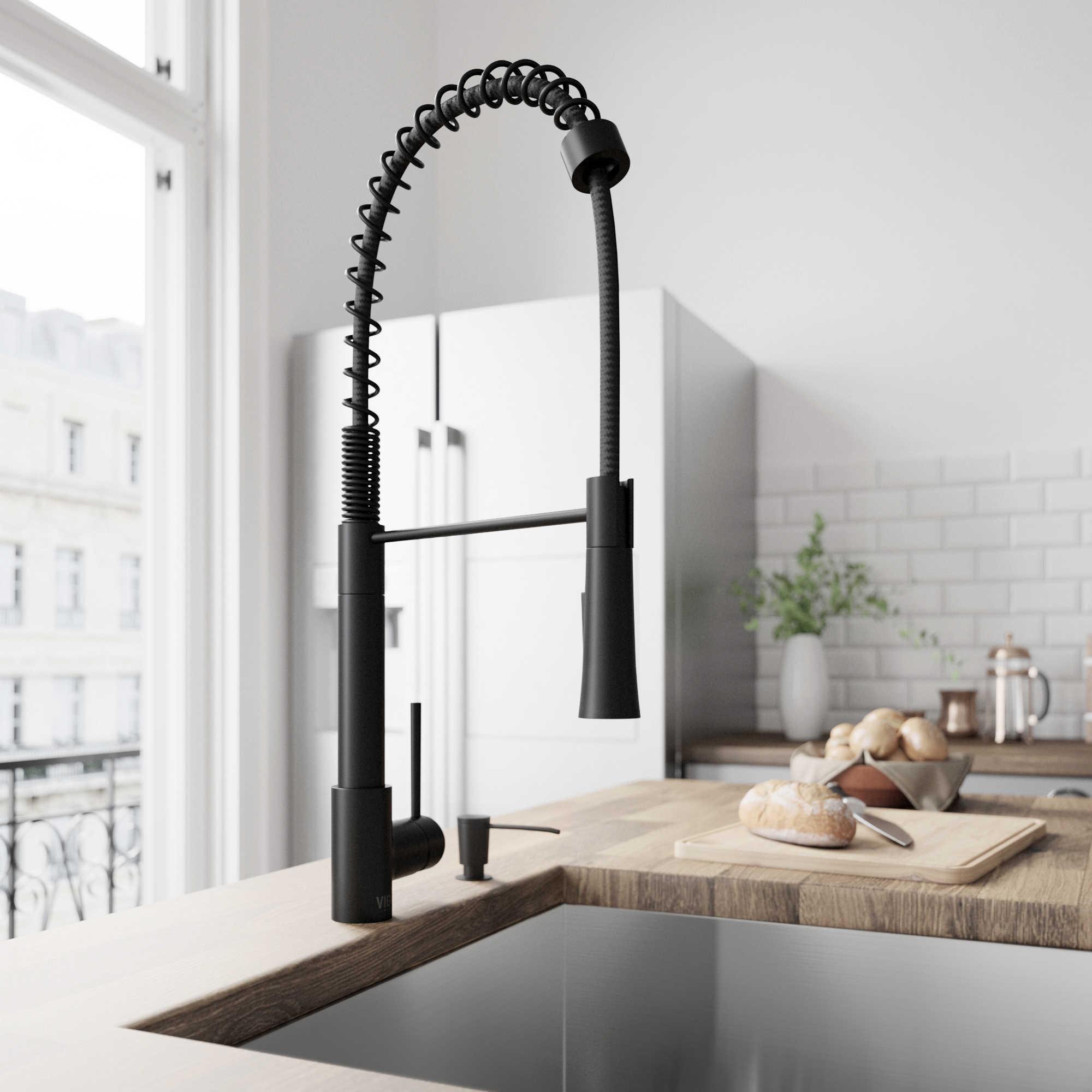 Vigo Laurelton Matte Black 1-Handle Deck Mount Pull-Down Kitchen Faucet with Soap Dispenser