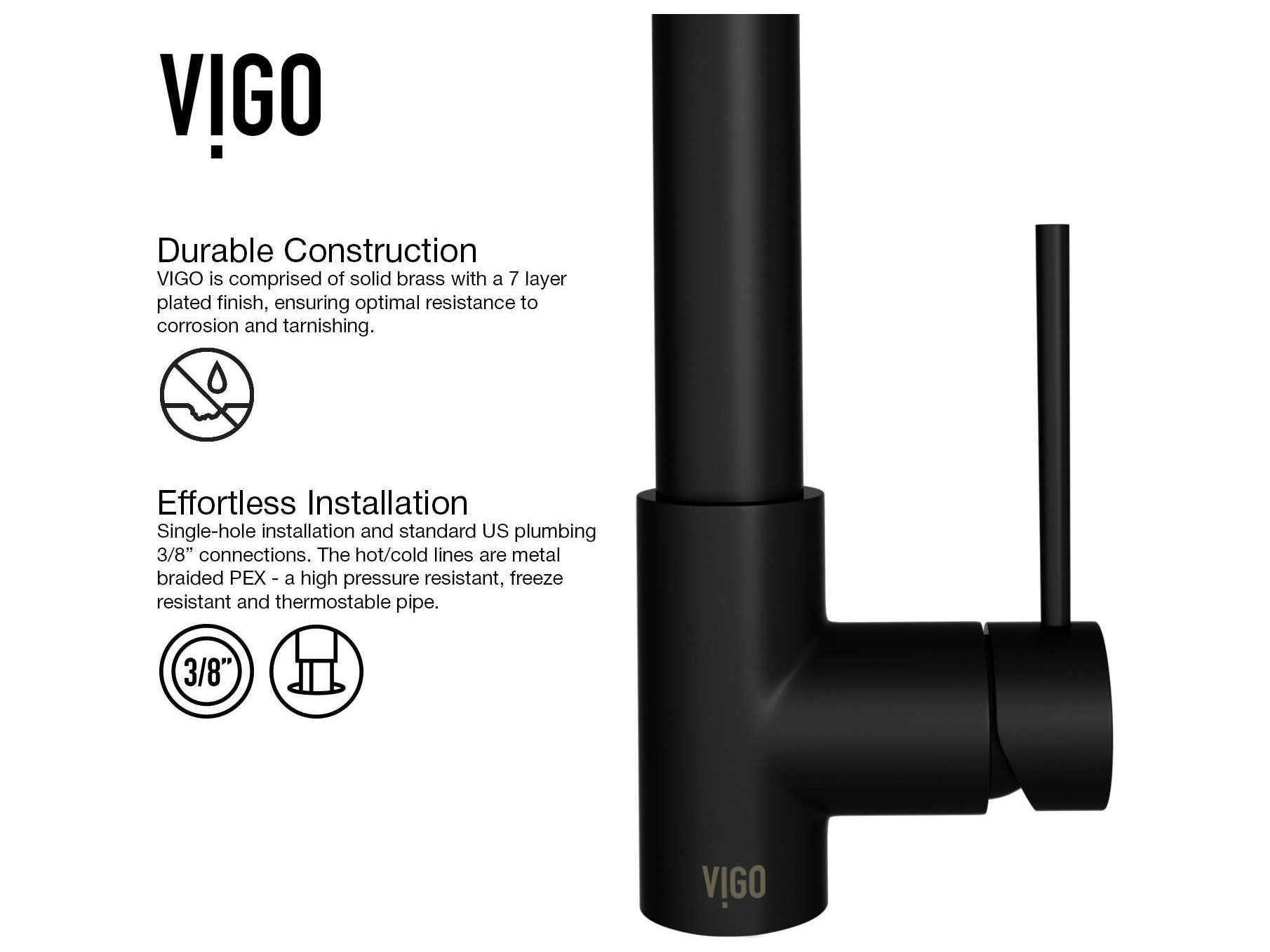 Vigo Laurelton Matte Black 1-Handle Deck Mount Pull-Down Kitchen Faucet with Soap Dispenser