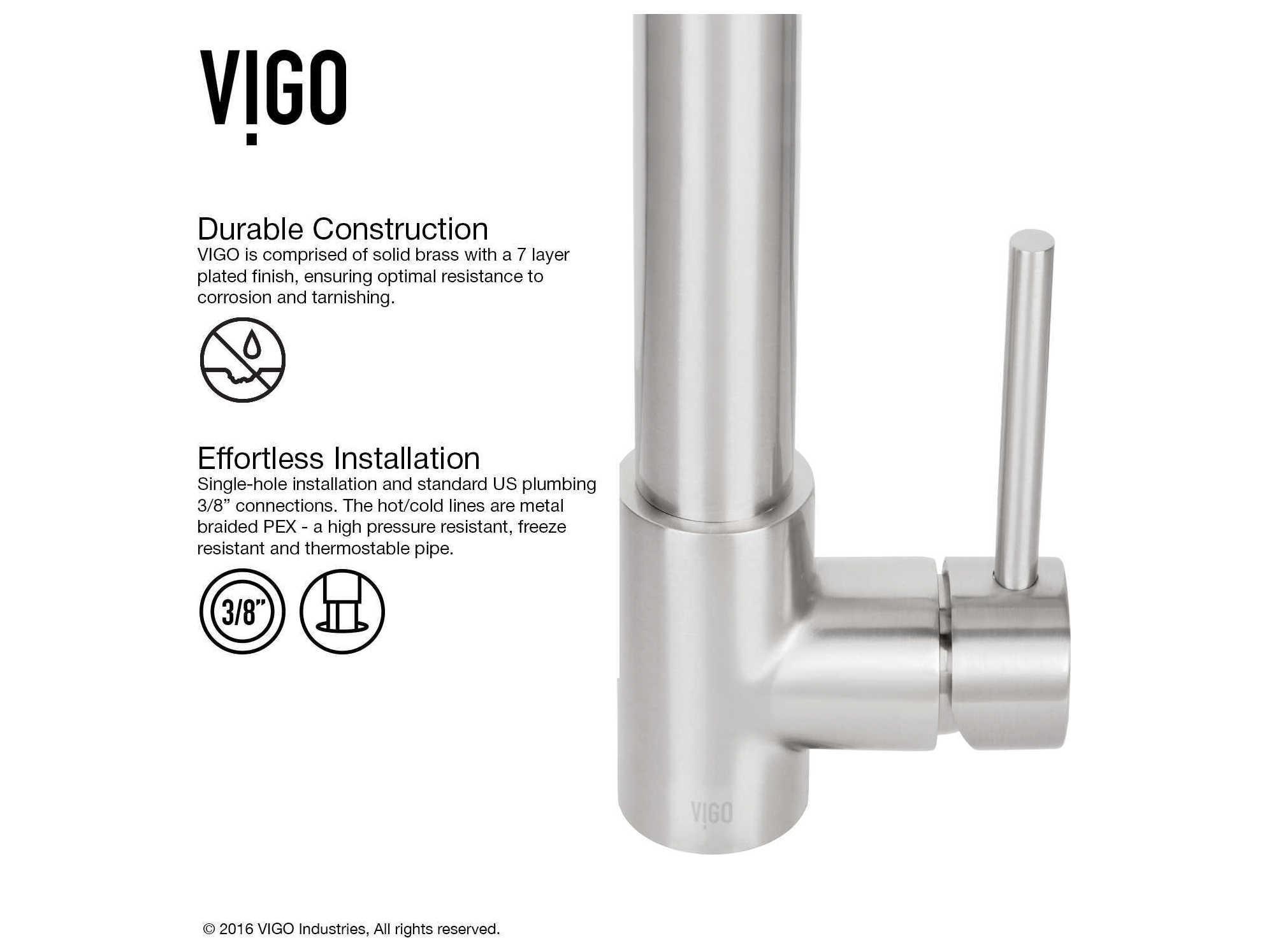 Vigo Laurelton Stainless Steel 1-Handle Deck Mount Pull-Down Kitchen Faucet with Soap Dispenser