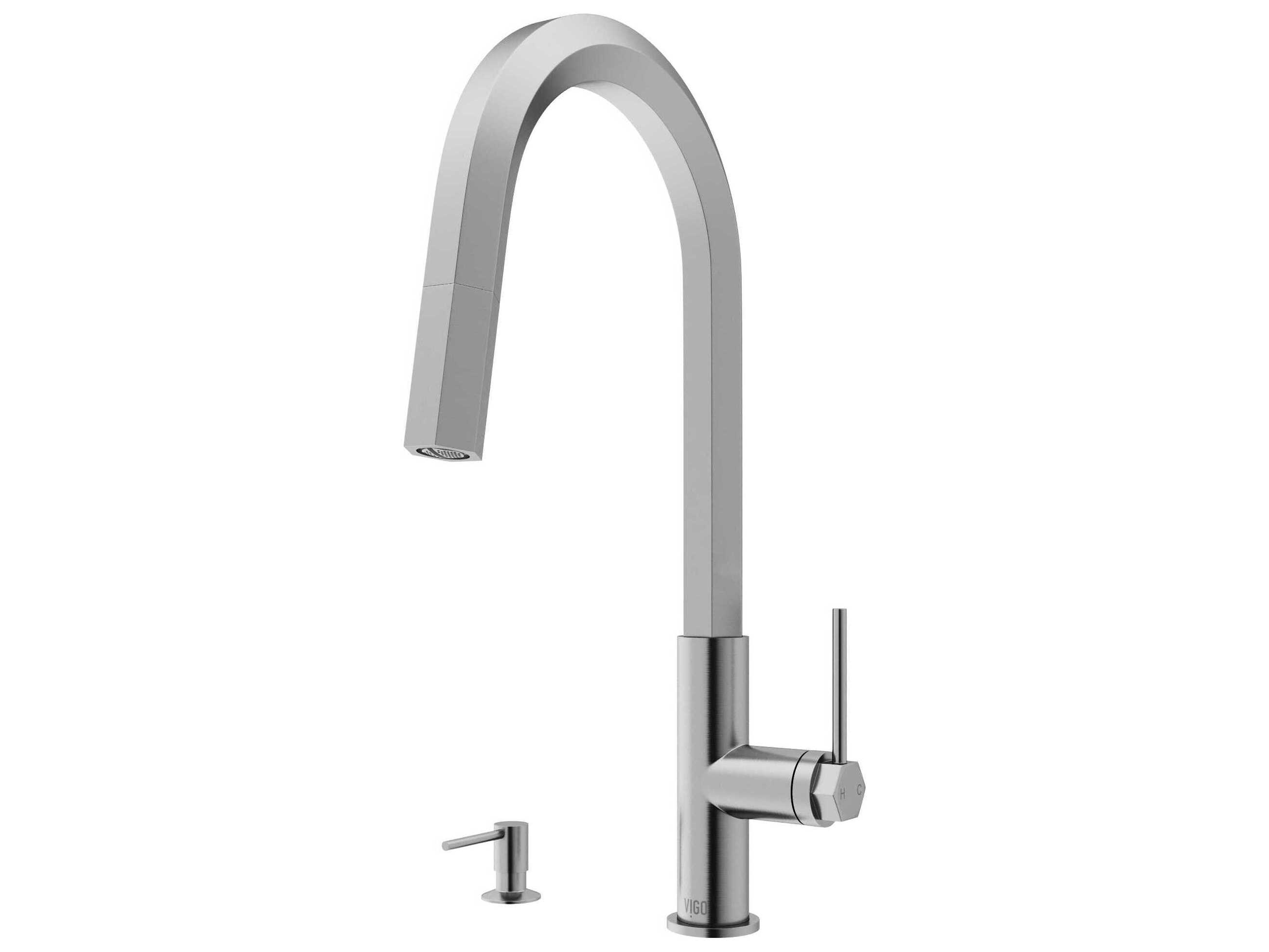 Vigo Hart Hexad Single Handle Pull-Down Spout Kitchen Faucet with Soap Dispenser
