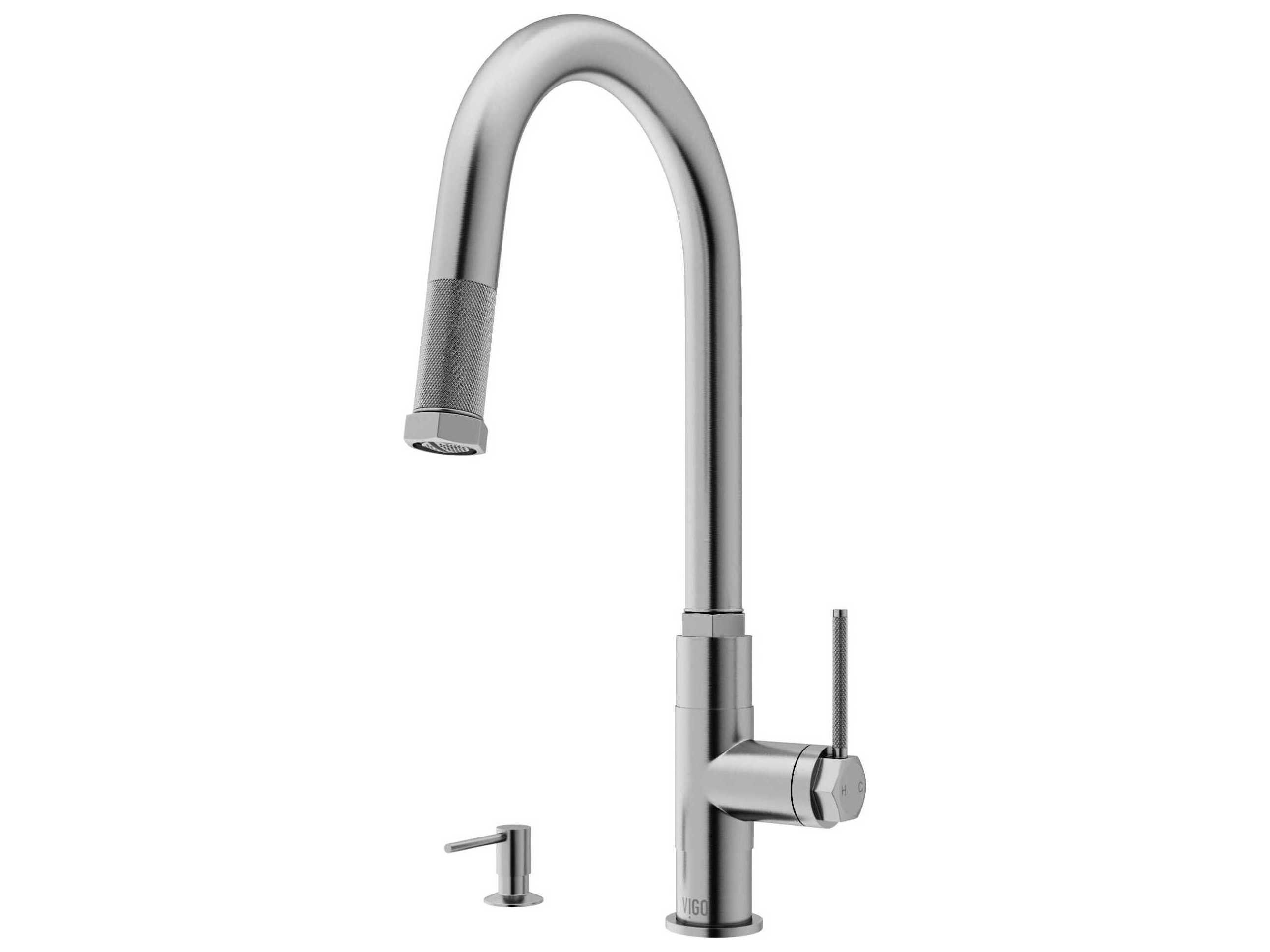 Vigo Hart Arched Single Handle Pull-Down Spout Kitchen Faucet with Soap Dispenser