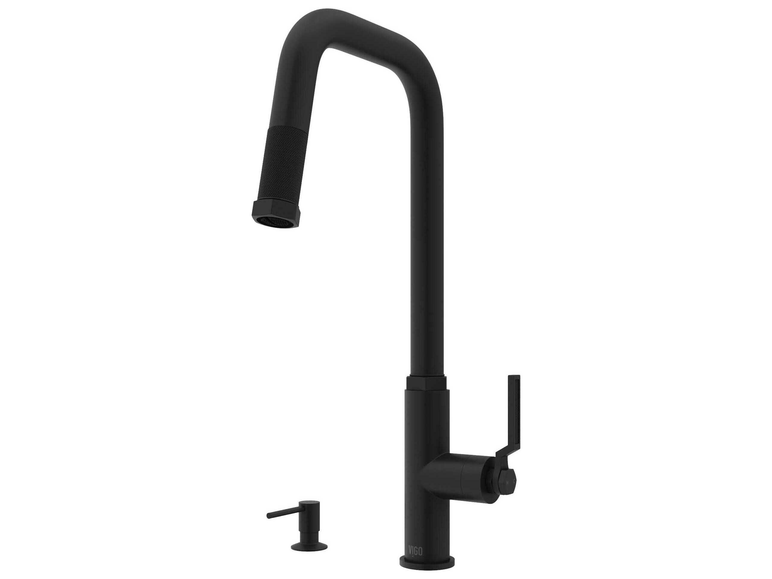 Vigo Hart Angular Single Handle Pull-Down Spout Kitchen Faucet with Soap Dispenser