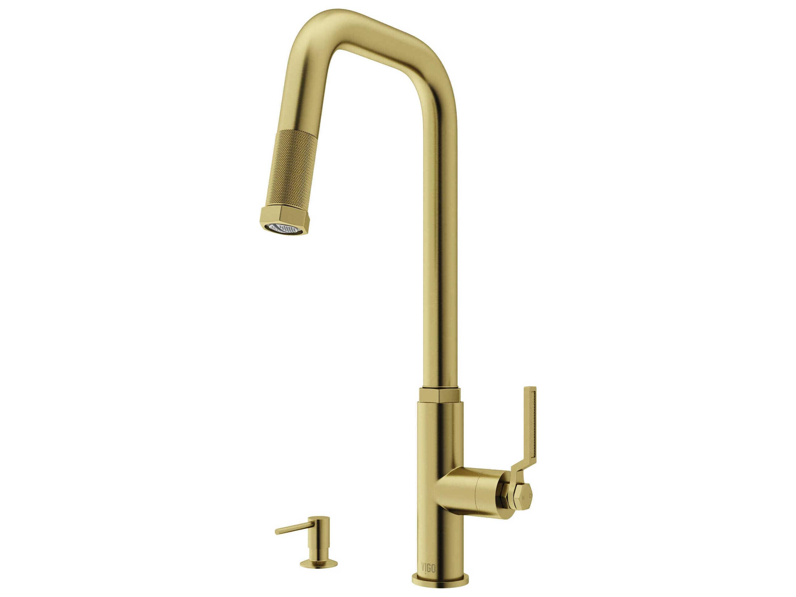 Vigo Hart Angular Single Handle Pull-Down Spout Kitchen Faucet with Soap Dispenser