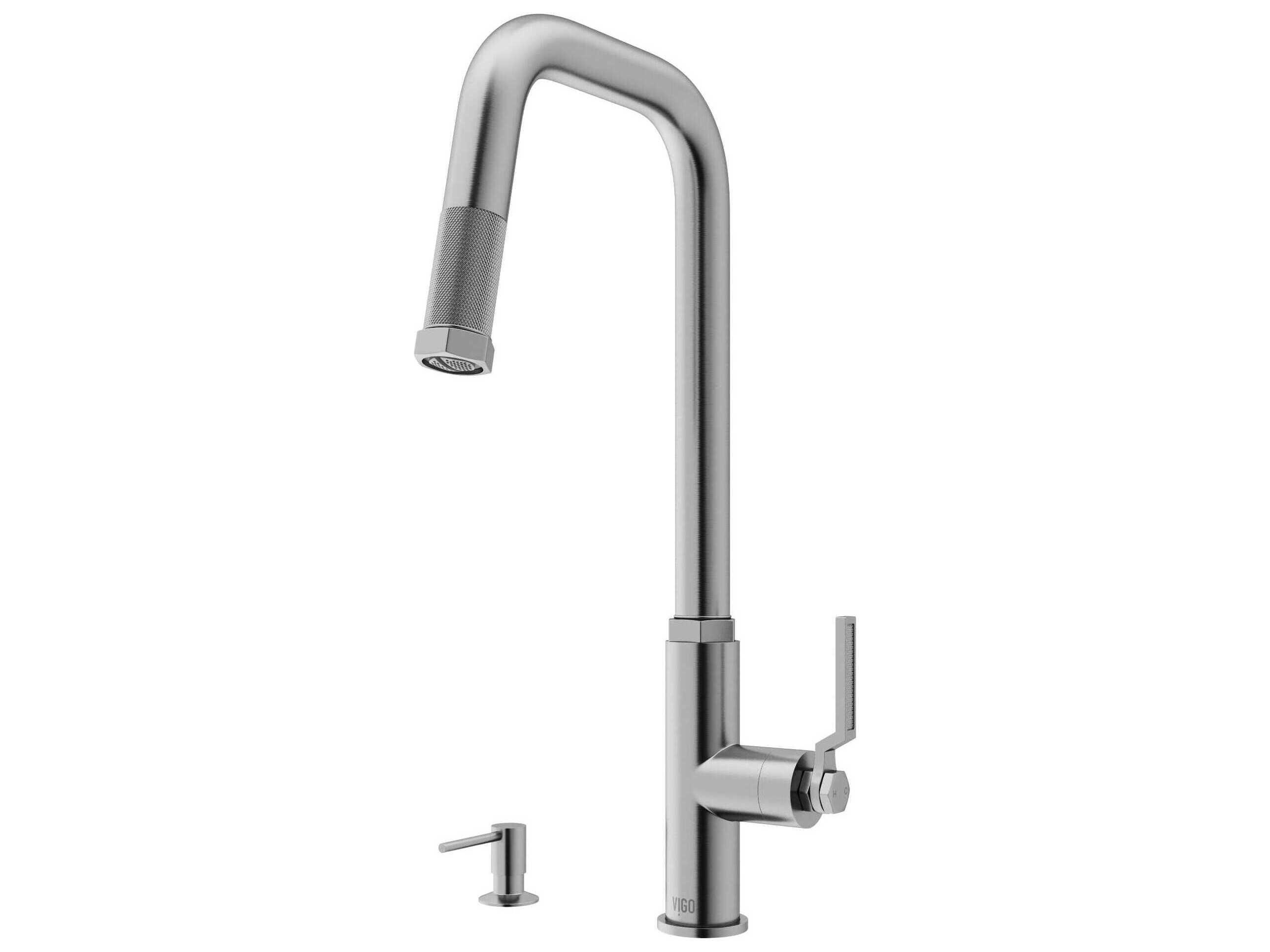 Vigo Hart Angular Single Handle Pull-Down Spout Kitchen Faucet with Soap Dispenser