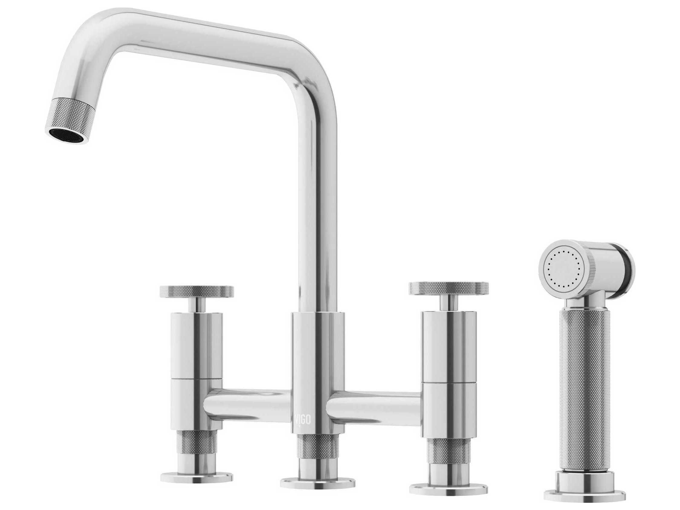 Vigo Cass Double Handle Widespread Bridge Kitchen Faucet with Pull-Out Sprayer
