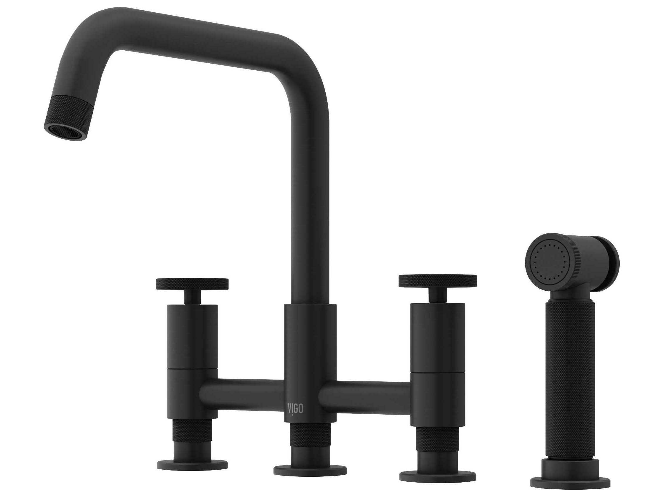 Vigo Cass Double Handle Widespread Bridge Kitchen Faucet with Pull-Out Sprayer