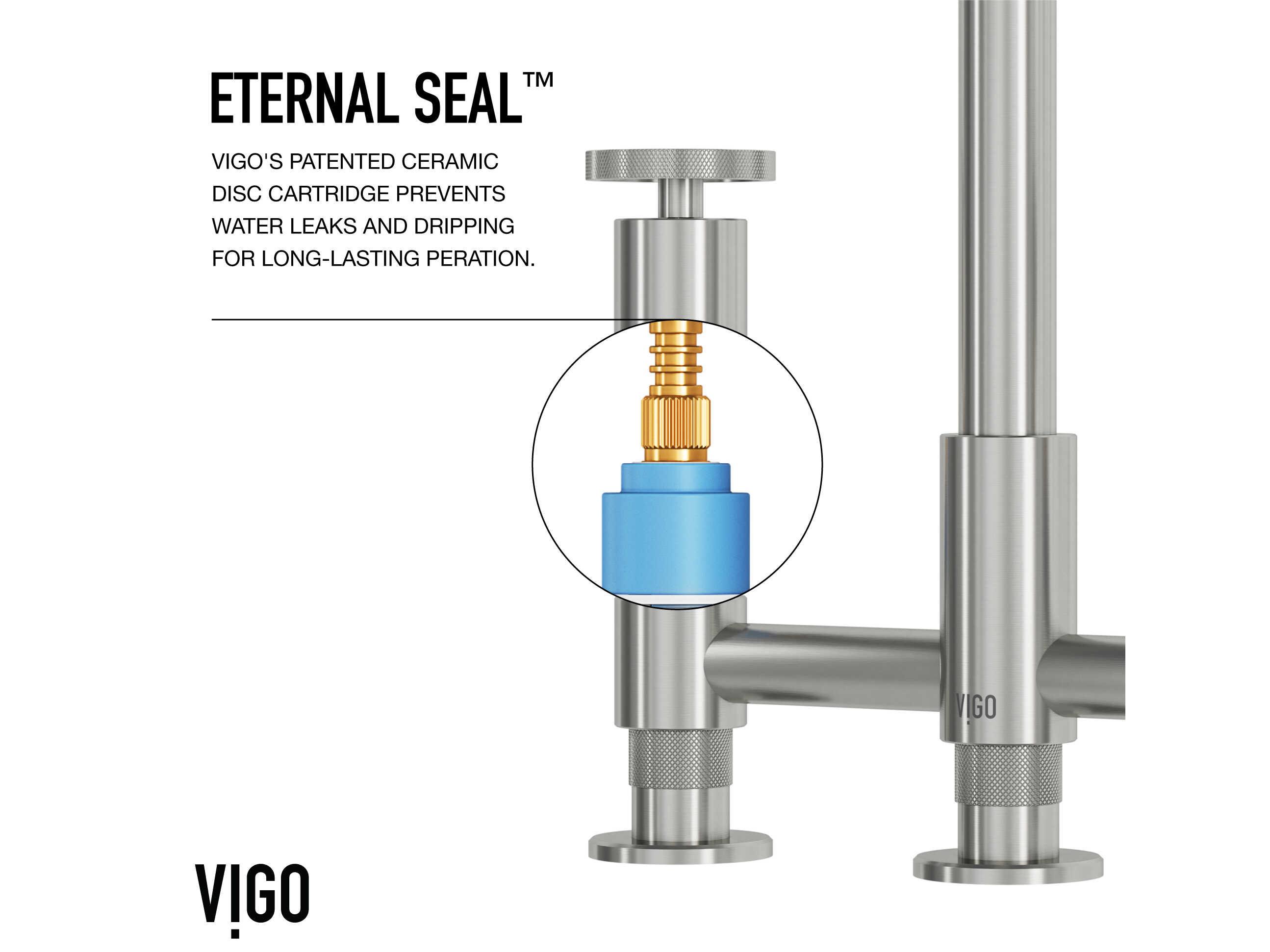 Vigo Cass Double Handle Widespread Bridge Kitchen Faucet with Pull-Out Sprayer