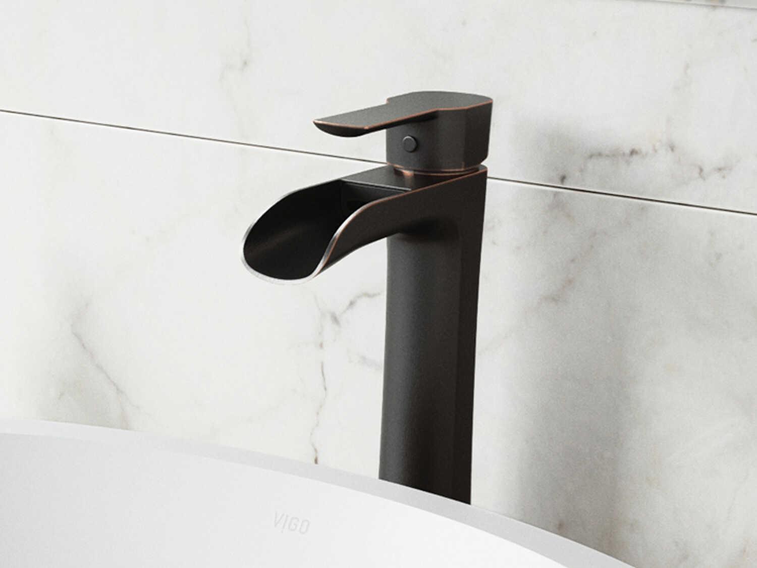 Vigo Niko Antique Rubbed Bronze 1-Handle Waterfall Vessel Bathroom Faucet with Pop-Up Drain