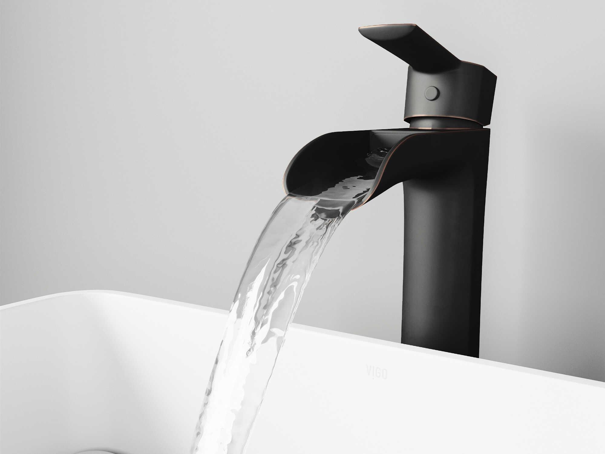 Vigo Niko Antique Rubbed Bronze 1-Handle Waterfall Vessel Bathroom Faucet with Pop-Up Drain