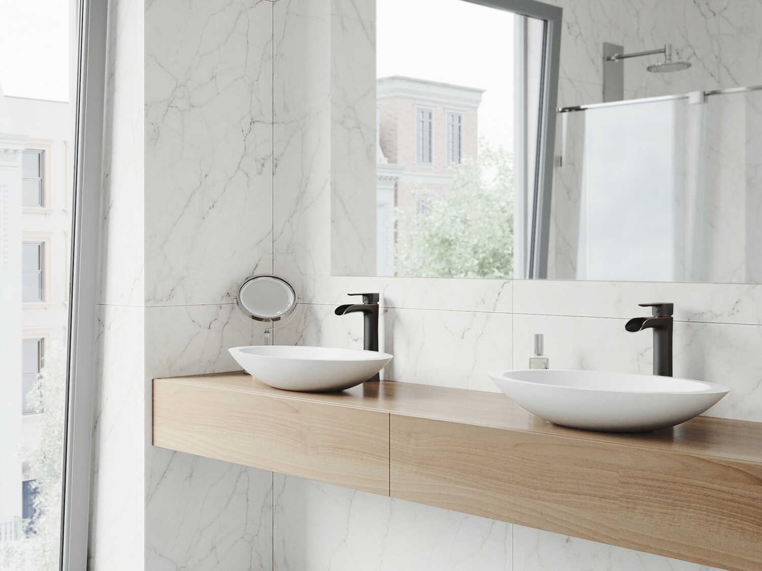 Vigo Niko Antique Rubbed Bronze 1-Handle Waterfall Vessel Bathroom Faucet with Pop-Up Drain