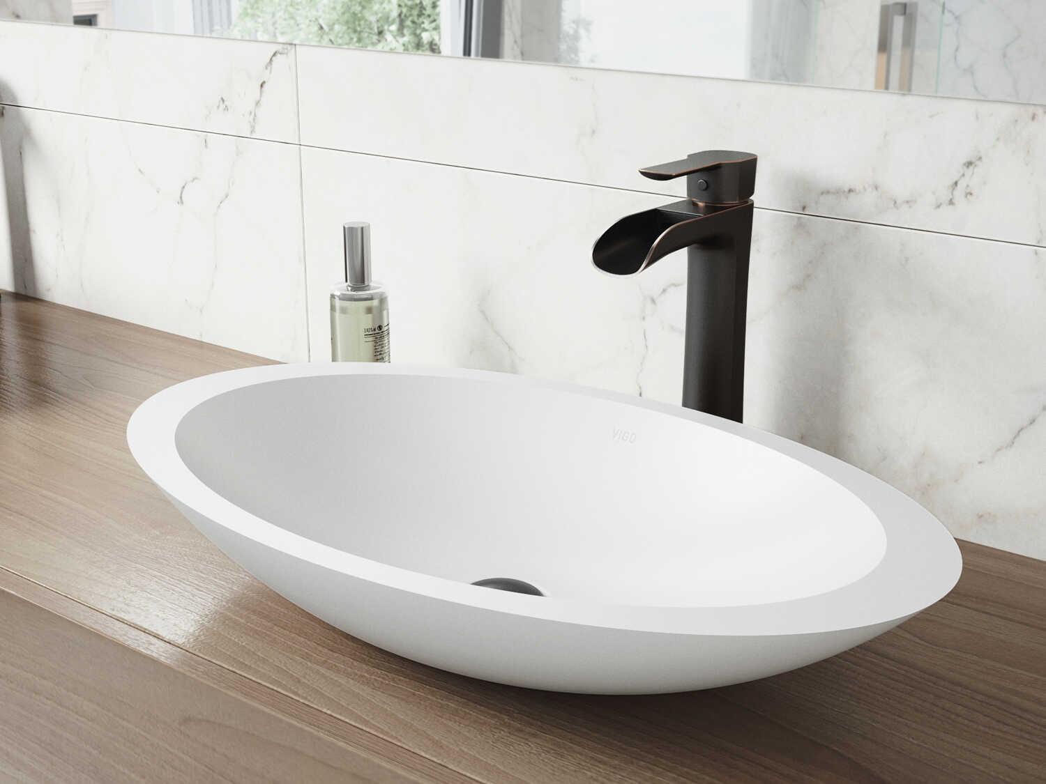 Vigo Niko Antique Rubbed Bronze 1-Handle Waterfall Vessel Bathroom Faucet with Pop-Up Drain