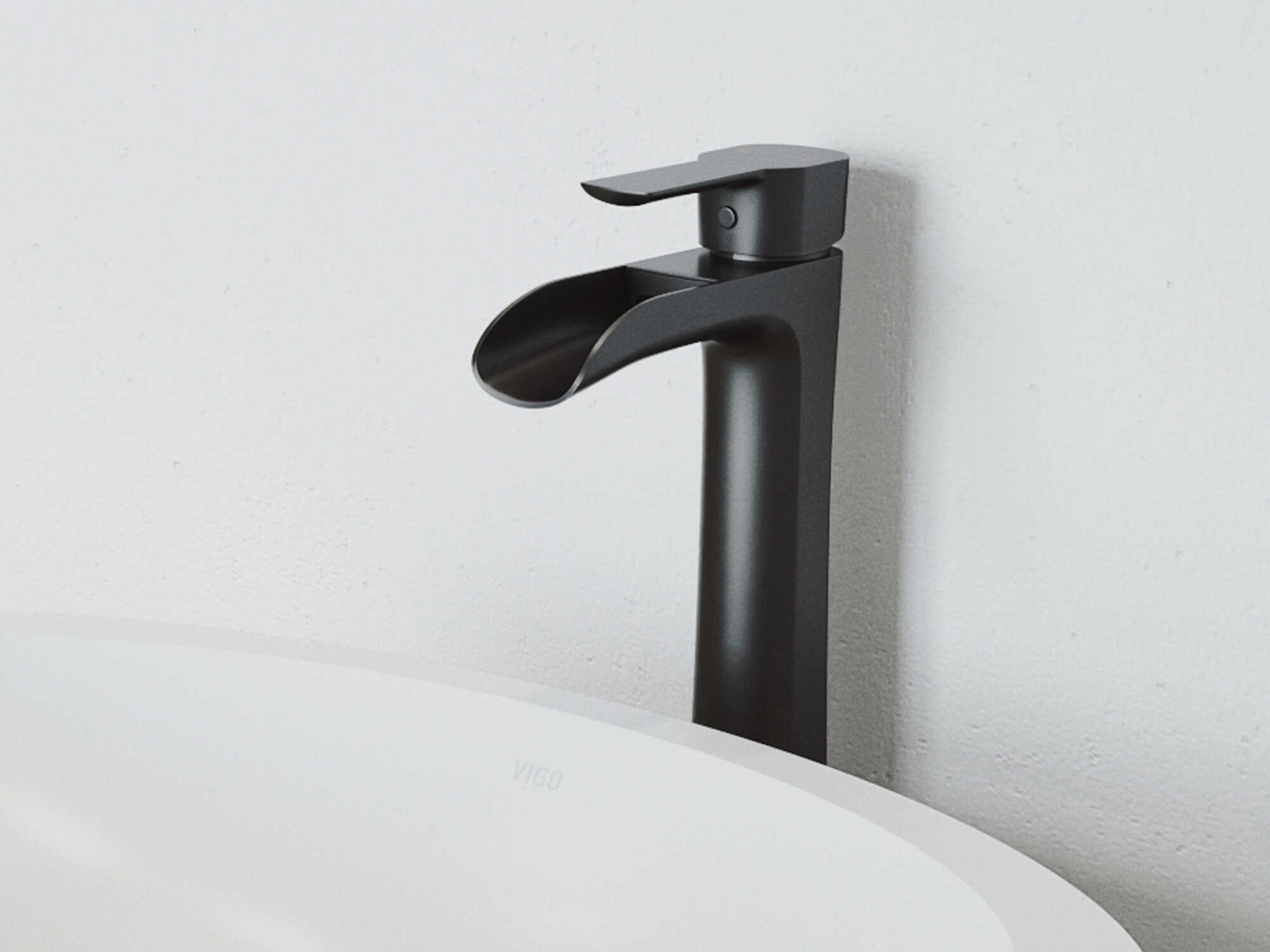 Vigo Niko Matte Black 1-Handle Waterfall Vessel Bathroom Faucet