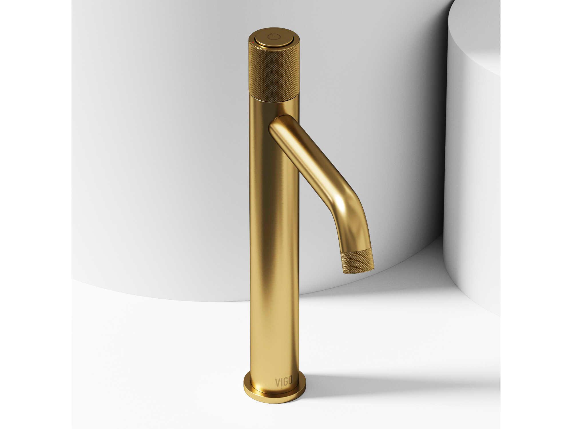 Vigo Apollo Matte Brushed Gold Button Operated Bathroom Vessel Faucet
