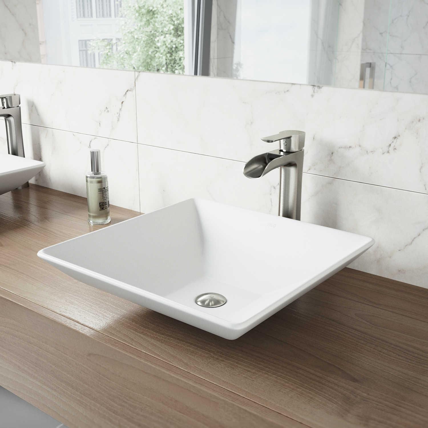 Vigo Hibiscus Matte White 16" Square Vessel Bathroom Sink