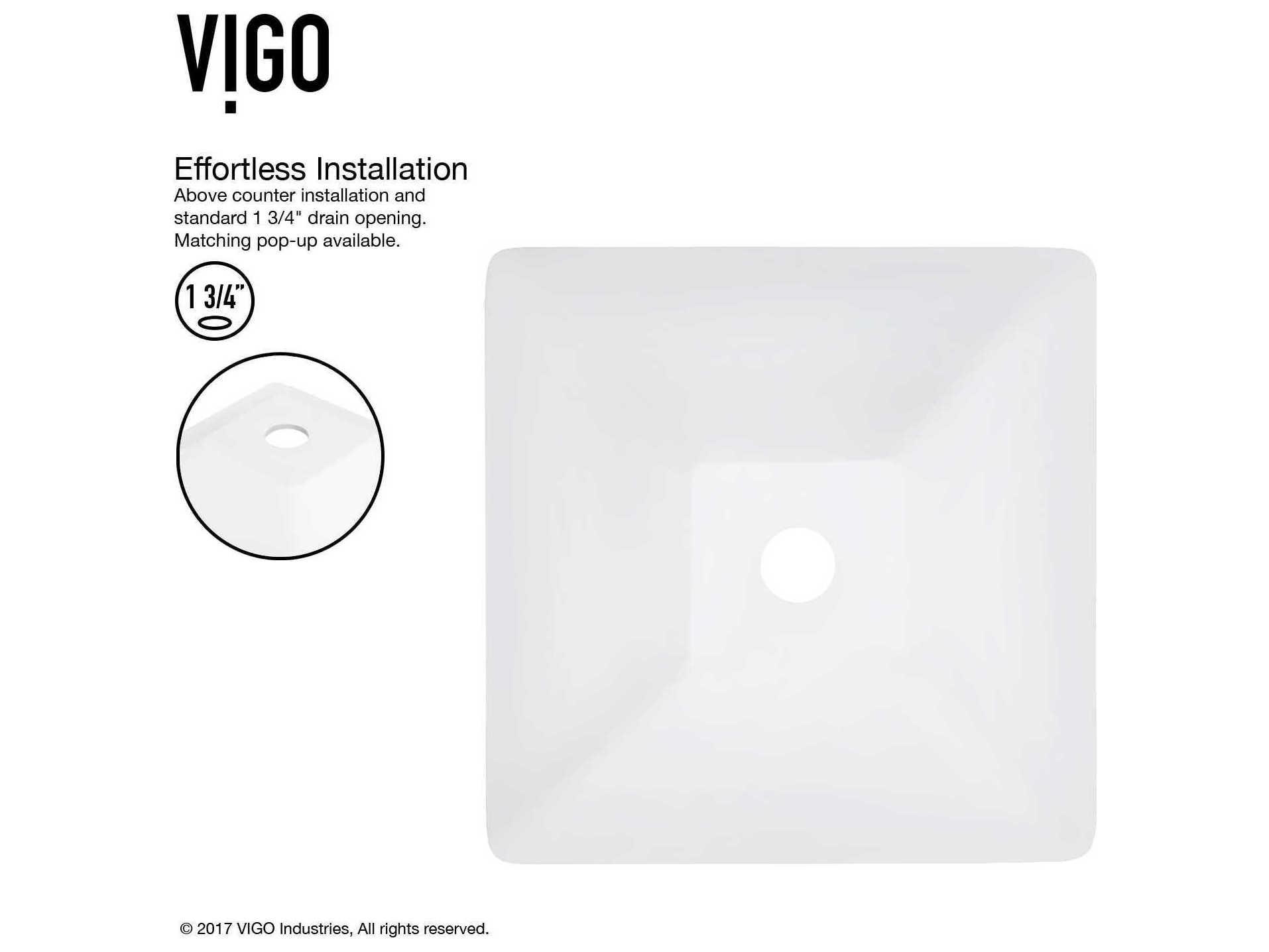 Vigo Hibiscus Matte White 16" Square Vessel Bathroom Sink