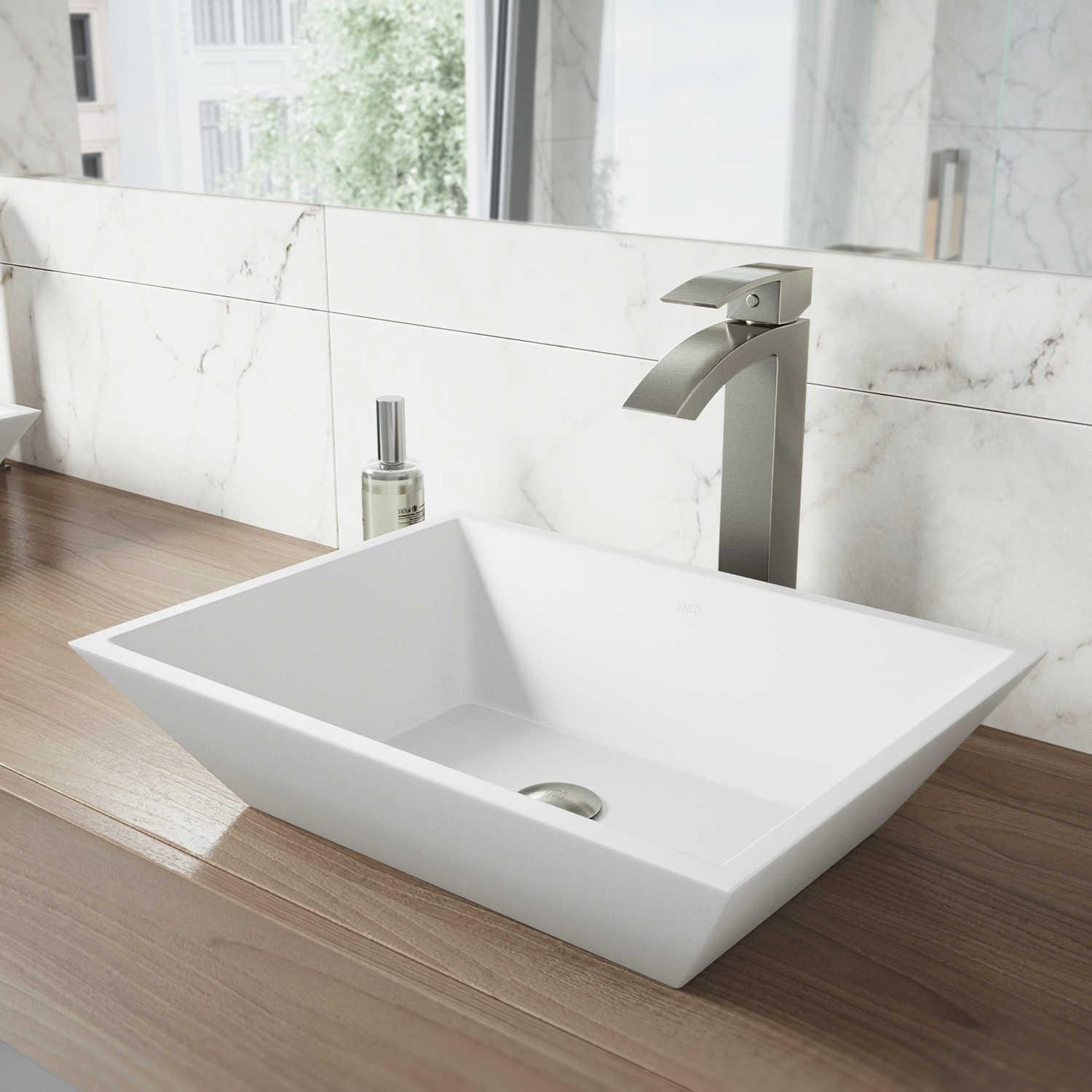 Vigo Vinca Matte White 18" Rectangular Vessel Bathroom Sink