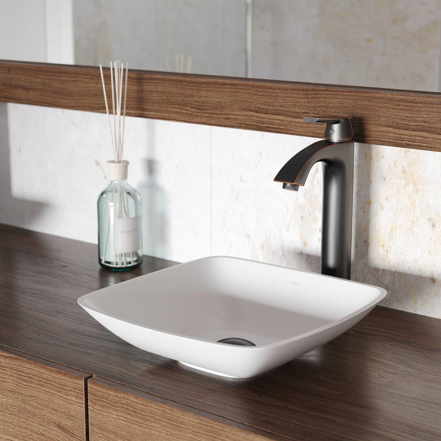 Vigo Hyacinth Matte White 14" Square Vessel Bathroom Sink