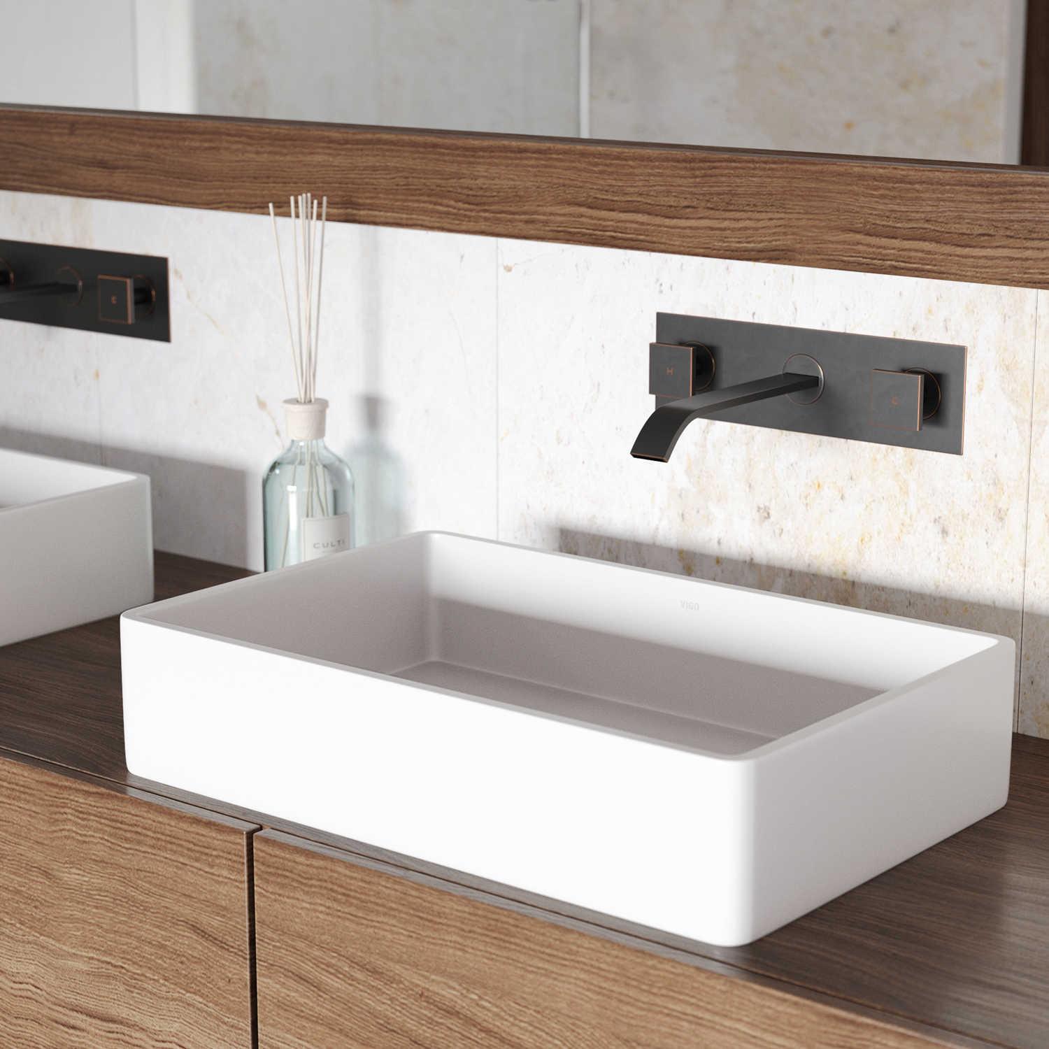 Vigo Magnolia Matte White 21" Rectangular Vessel Bathroom Sink